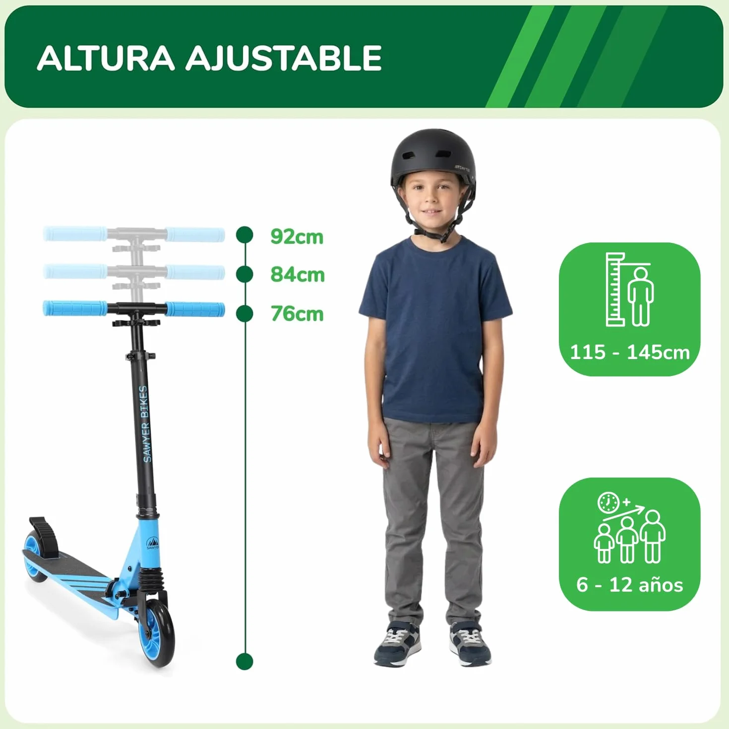 Sawyer Bikes Patinete Ajustable y Plegable Niños 6 a 12 Años