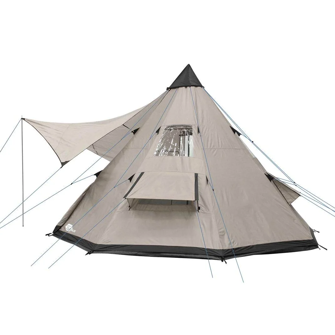 your GEAR Tienda Numana 400 Tienda tipi Familiar 4-6 Personas toldo para el Sol Altura de la Cabeza lámina Cosida para el Suelo Impermeable 5000 mm Gris Beige