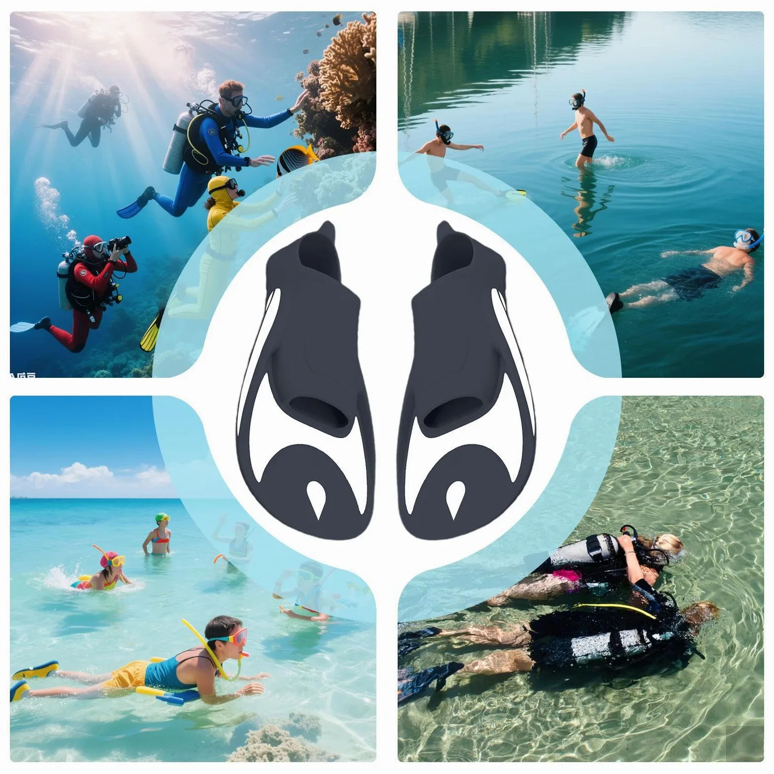Aletas de natación – 15 pulgadas PP | Aletas de goma – Equipo de buceo de tacón corto para adultos y niños, ideal para esnórquel, buceo libre, buceo, natación, entrenamiento de playa y deportes