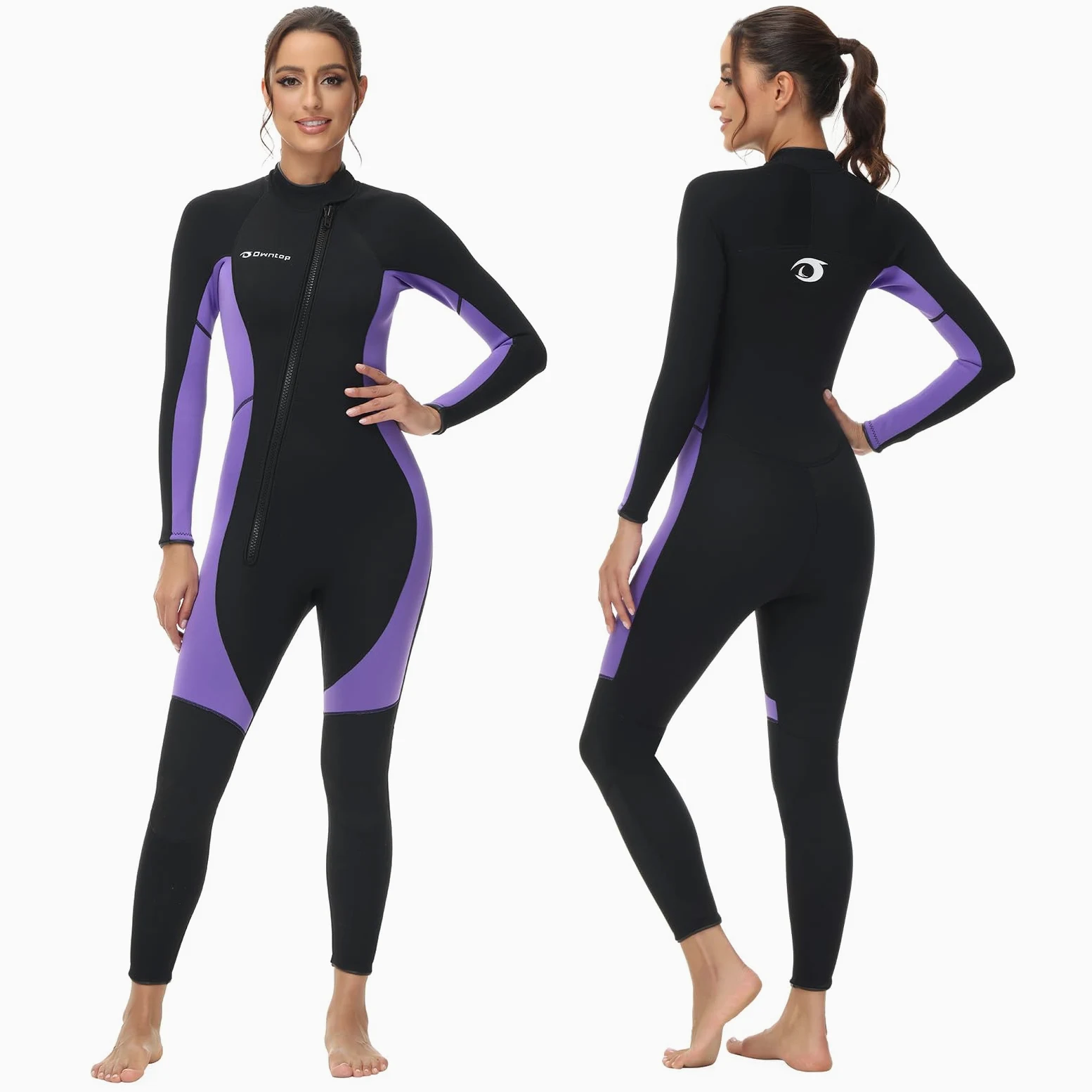 Owntop Mujeres Traje de Neopreno 3/2mm - Trajes de Buceo con Cremallera Delantera, Stretch Pro Wetsuit Térmico de Longitud Completa para Surf Snorkel, Mujer Morado M