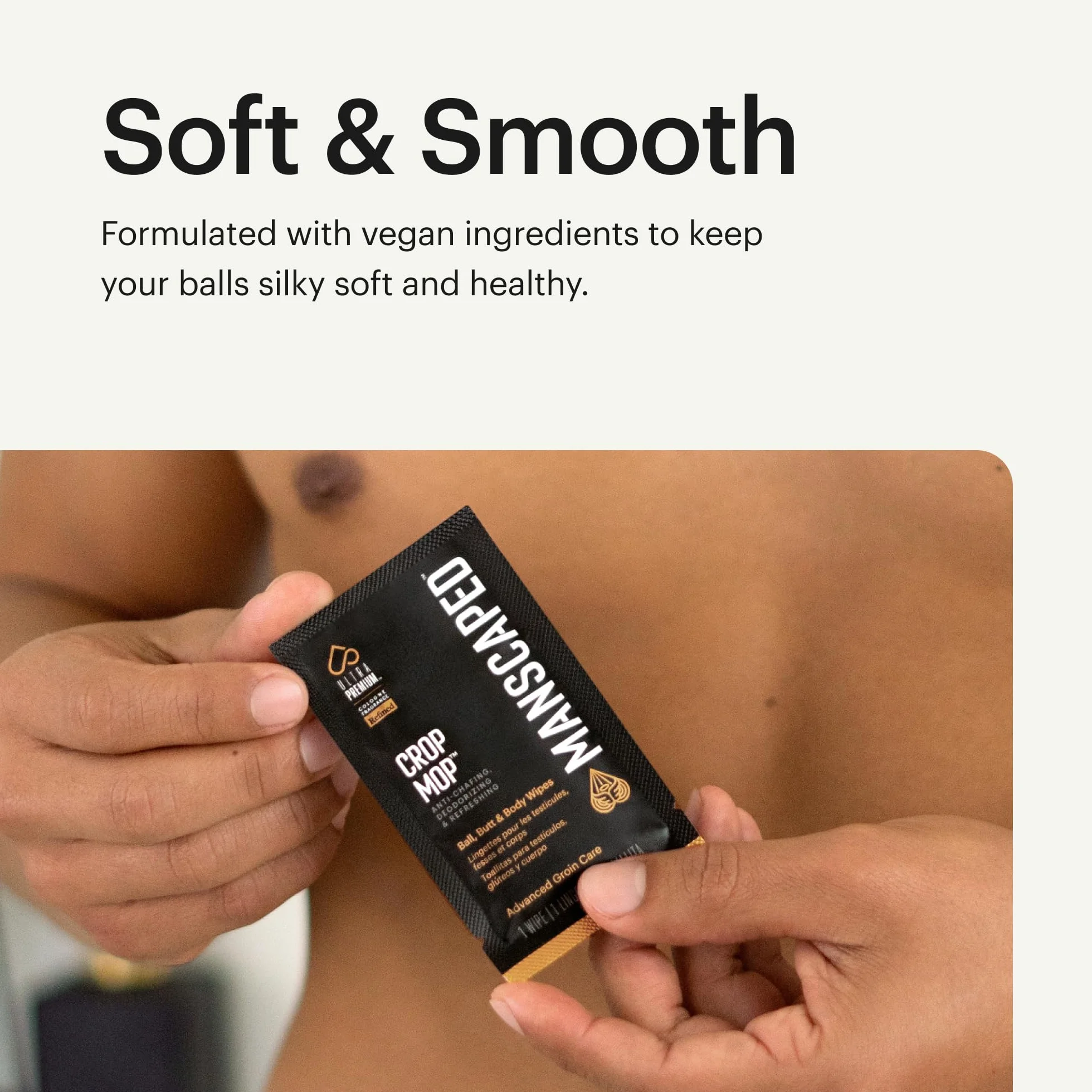 MANSCAPED® The Crop Mop® Toallitas íntimas para testículos, pack de 15 toallitas húmedas antirrozaduras para higiene masculina