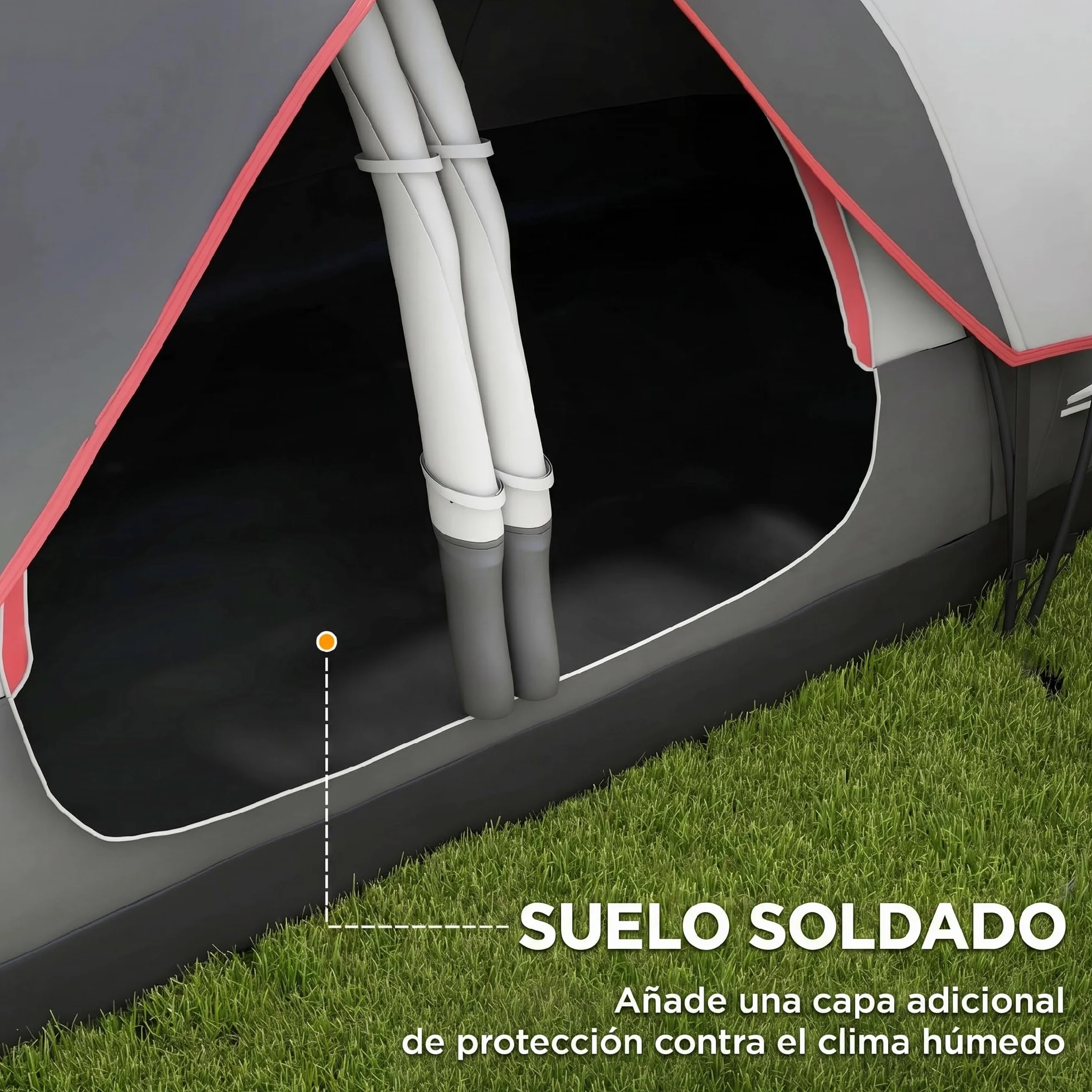 Outsunny Tienda de Campaña Familiar para 6-8 Personas Tienda de Camping Plegable con 2 Habitaciones y Bolsa de Transporte Impermeable para Senderismo 450x215x180 cm