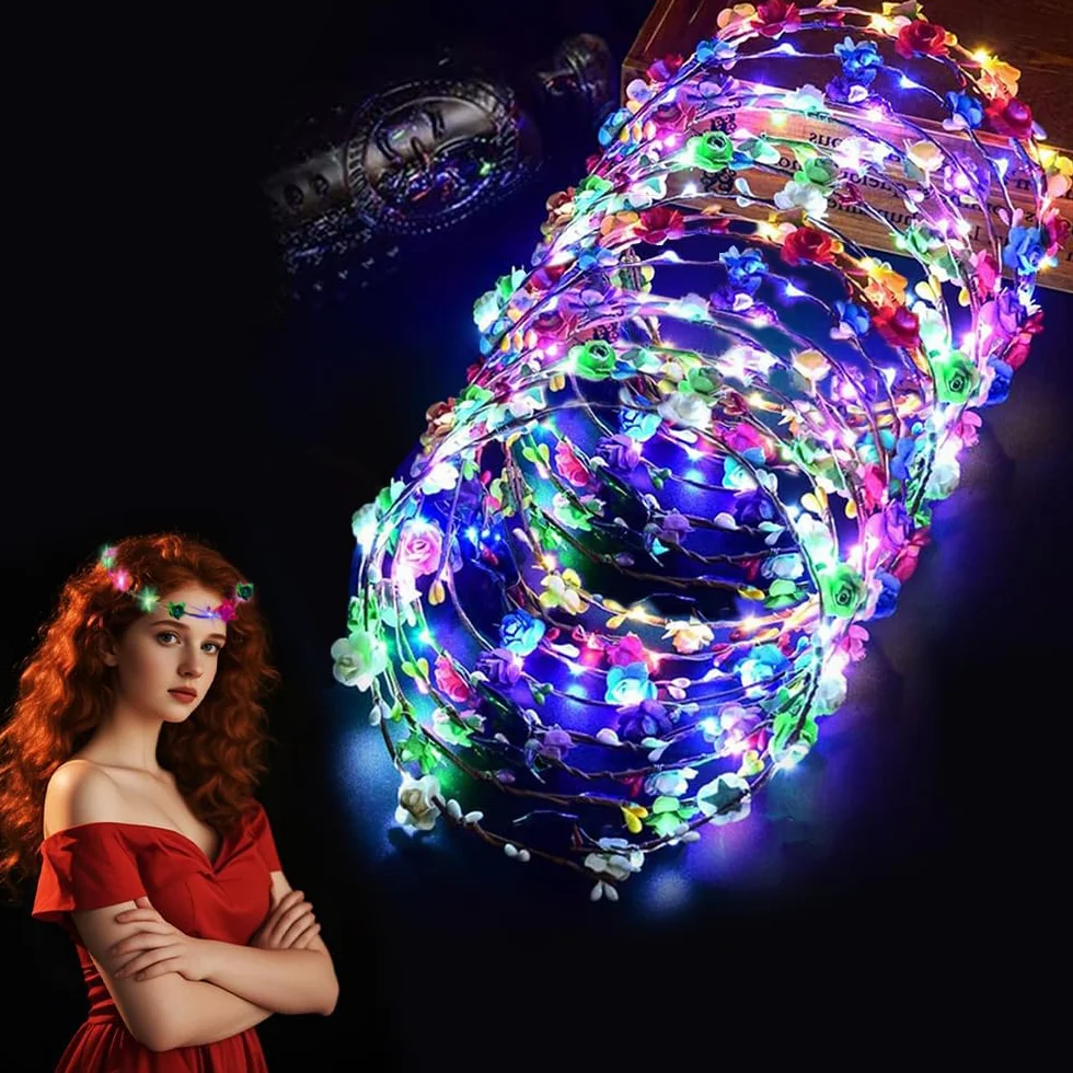 Diadema LED Luminosas Guirnalda Decorativa Floral Corona Intermitentes 16 unidades