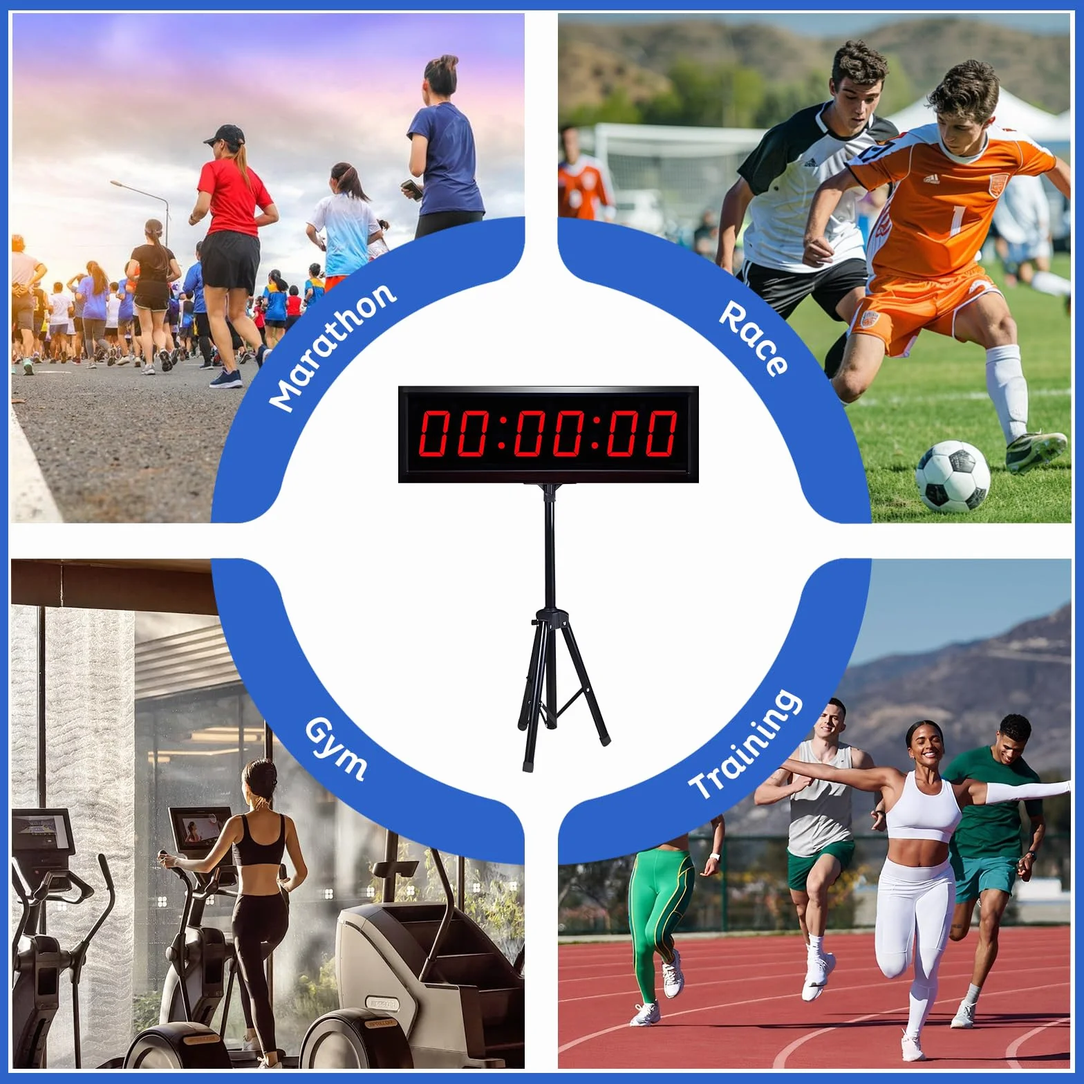 Temporizador de cuenta atrás, 2,3 pulgadas, con trípode, 6 dígitos, función de recuento de baja/alto, mando a distancia, cronómetro, reloj digital LED de 12/24 horas, adecuado para entrenamiento