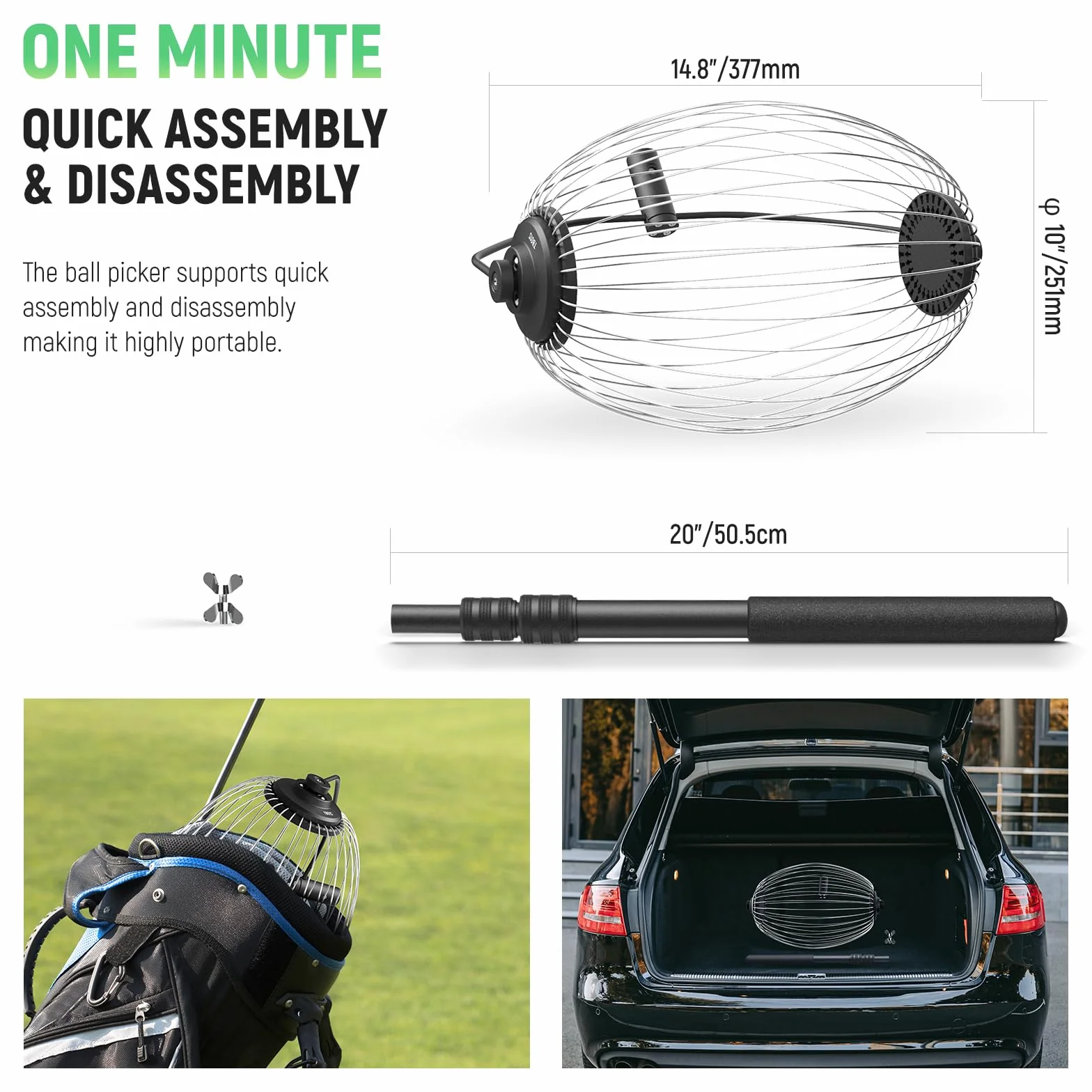 NEEWER TB01S+TB01B Pelotas Recogedor con Hopper Telescópico Recuperador con Ruedas Recolector Pickleball Bolsa Transporte Poliéster