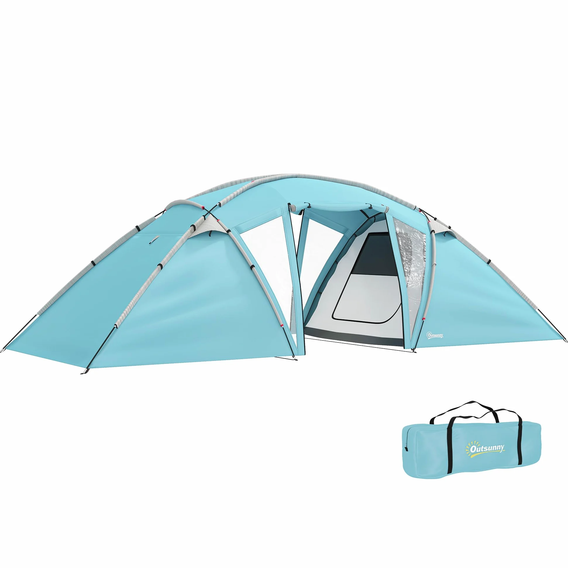 Outsunny Tienda de campaña Familiar para 4 a 6 Personas con 2 dormitorios y una Sala de Estar, Tienda de campaña Impermeable con Lona de Suelo Cosida, Puertas, Ventanas, Bolsa de Transporte