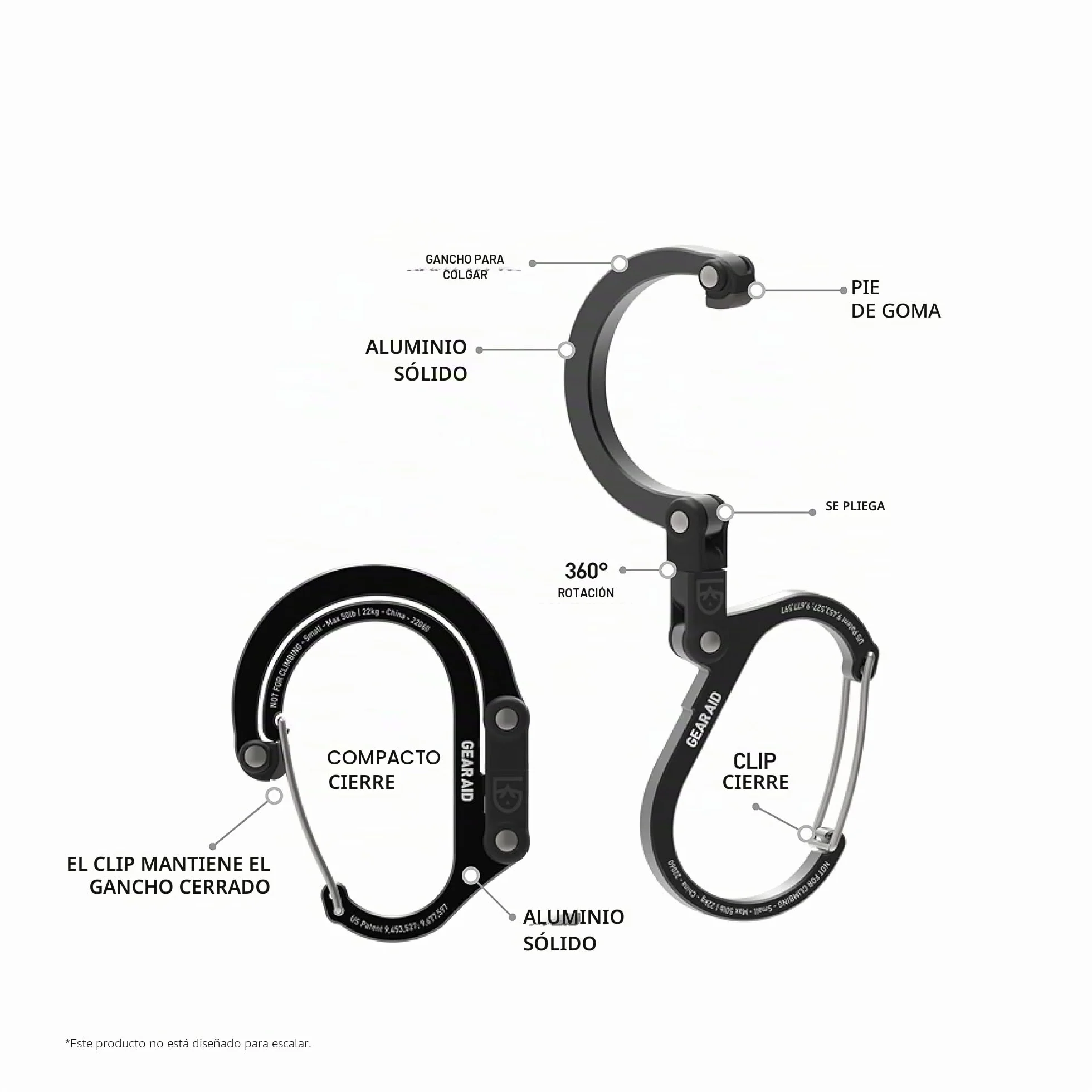 GEAR AID HEROCLIP Clip y Gancho de Mosquetón (Pequeño) para Bolso, Cochecito y Mochila