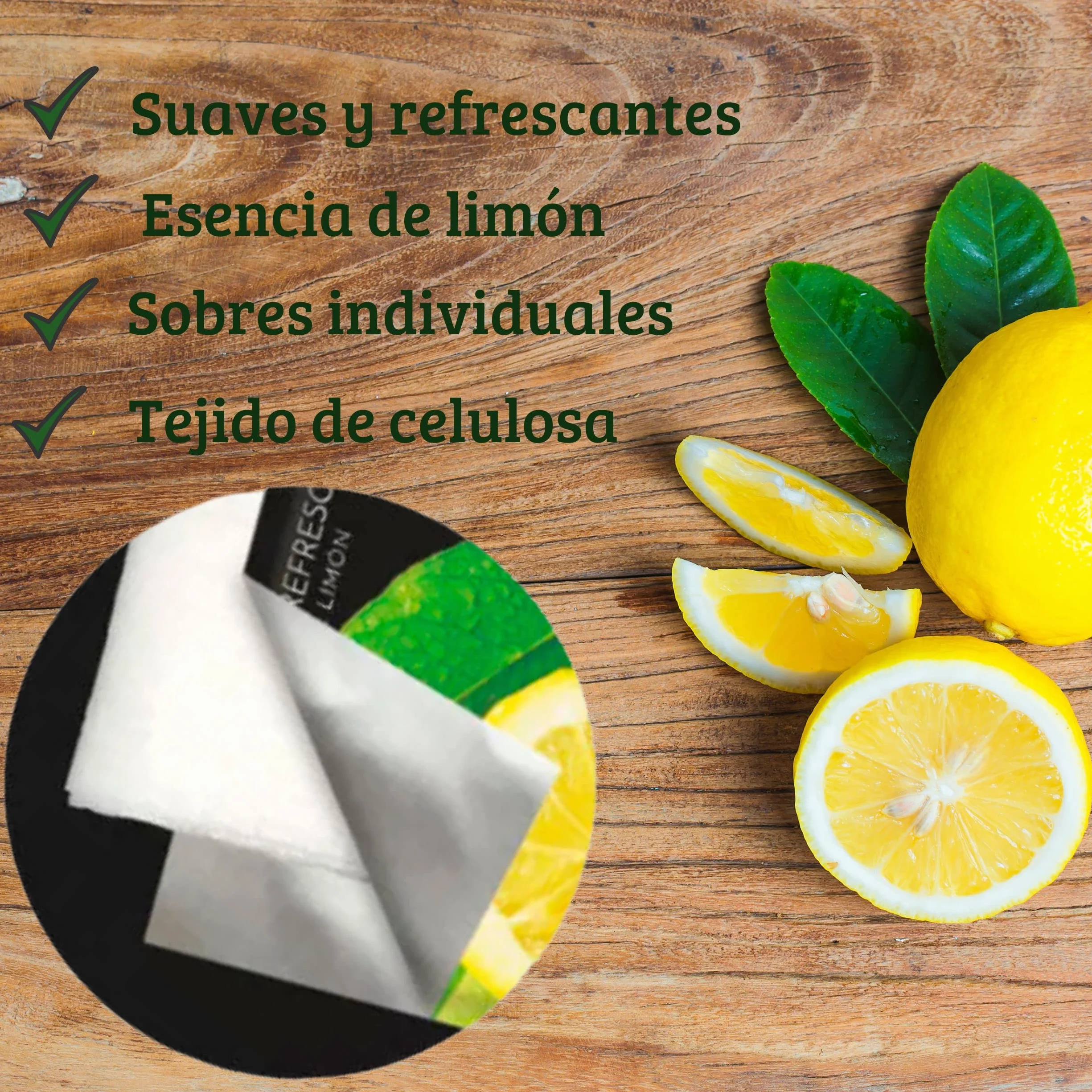Toallitas Refrescantes Limón Lemon Wipes Suaves y Húmedas para Manos Sobres Individuales