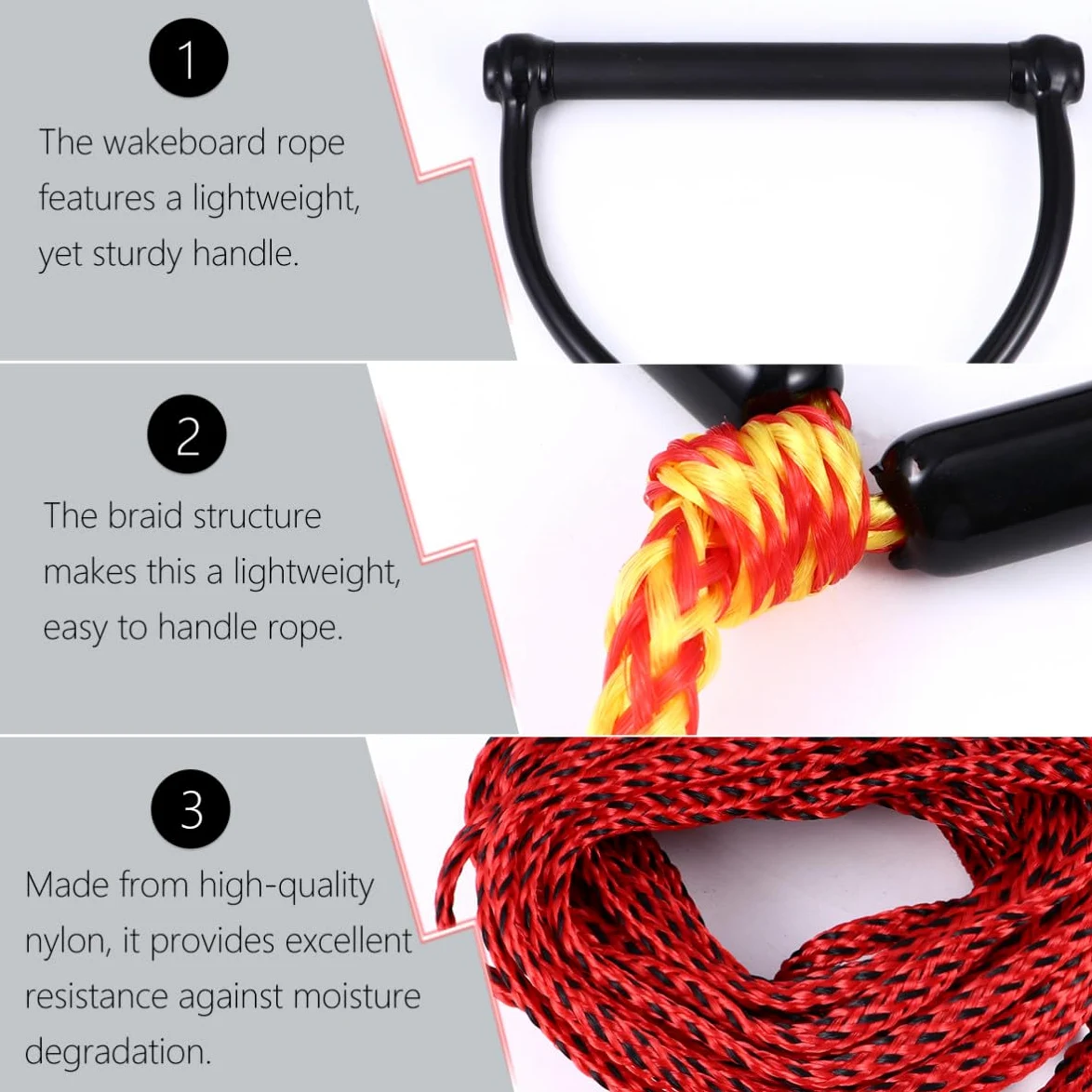 Cuerda 1 Sección de Nylon Negro para Esquí Acuático Ligera y Resistente Rayos UV Color Aleatorio para Wakeboarding y Esquí Acuático en Embarcaciones