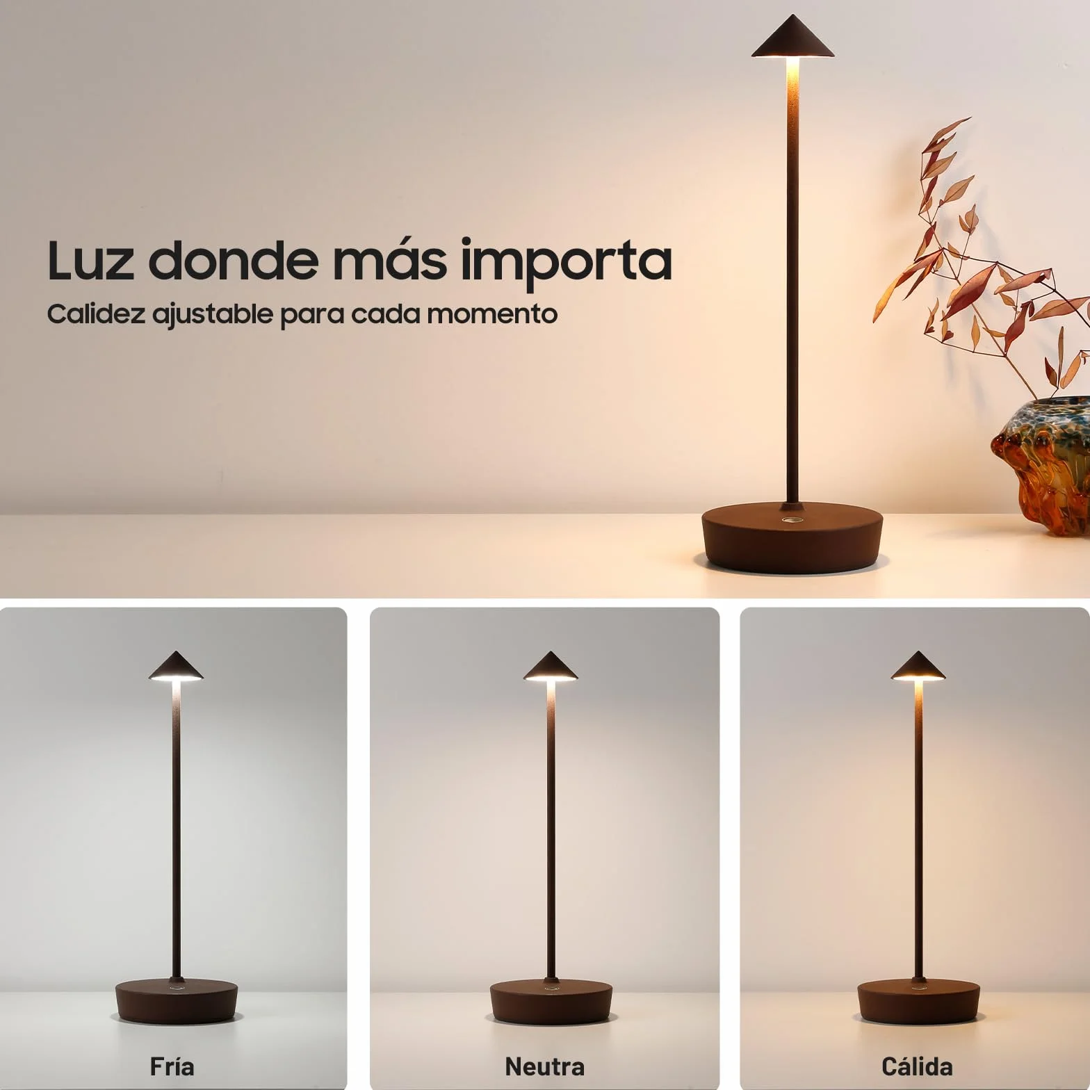 Lámpara de Mesa LED Recargable 6000mAh IP54 3 Modos de Luz Brillo Regulable Táctil