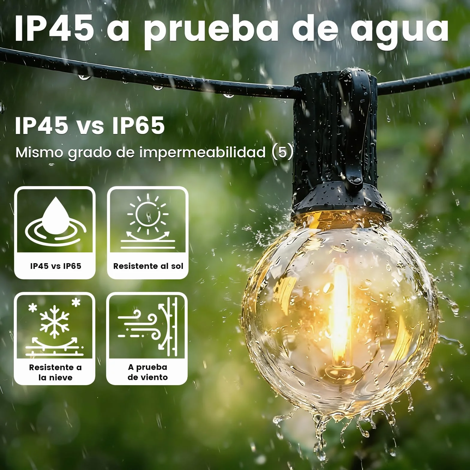 Yuusei Guirnalda Luces LED Exterior 40MX2 Mando Distancia IP45 2700K Blanco Cálido G40 Irrompibles 80M