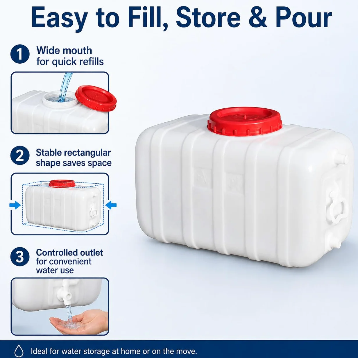 Depósito de Agua con Grifo, Bidón de HDPE de Calidad Alimentaria con Boca Ancha y Asa Lateral, para Camping, Camper, Jardín y Emergencias,95L