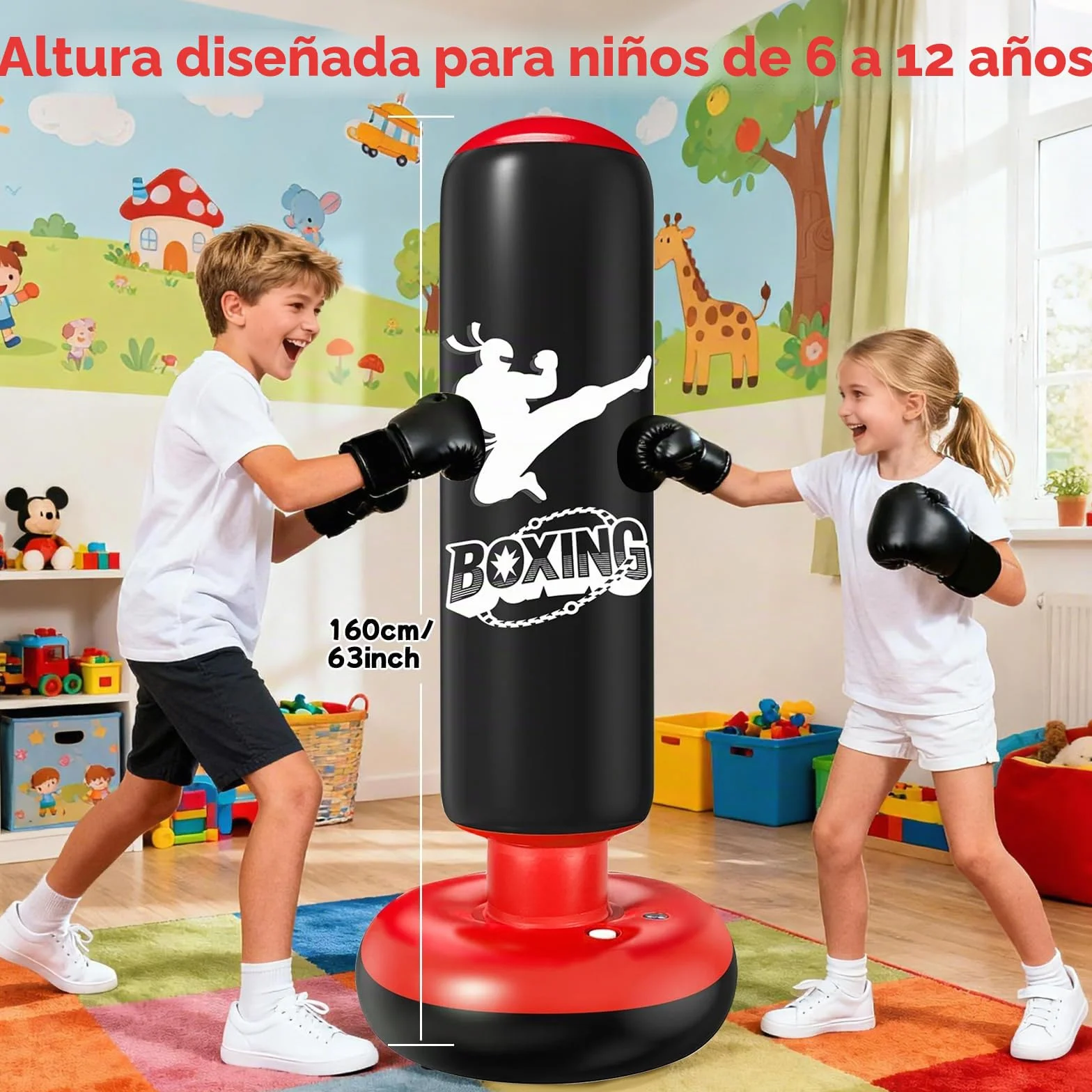 Qoosea Saco de Boxeo Niños 6-12 Años, 160cm, Inflable con Bomba de Aire y Guantes