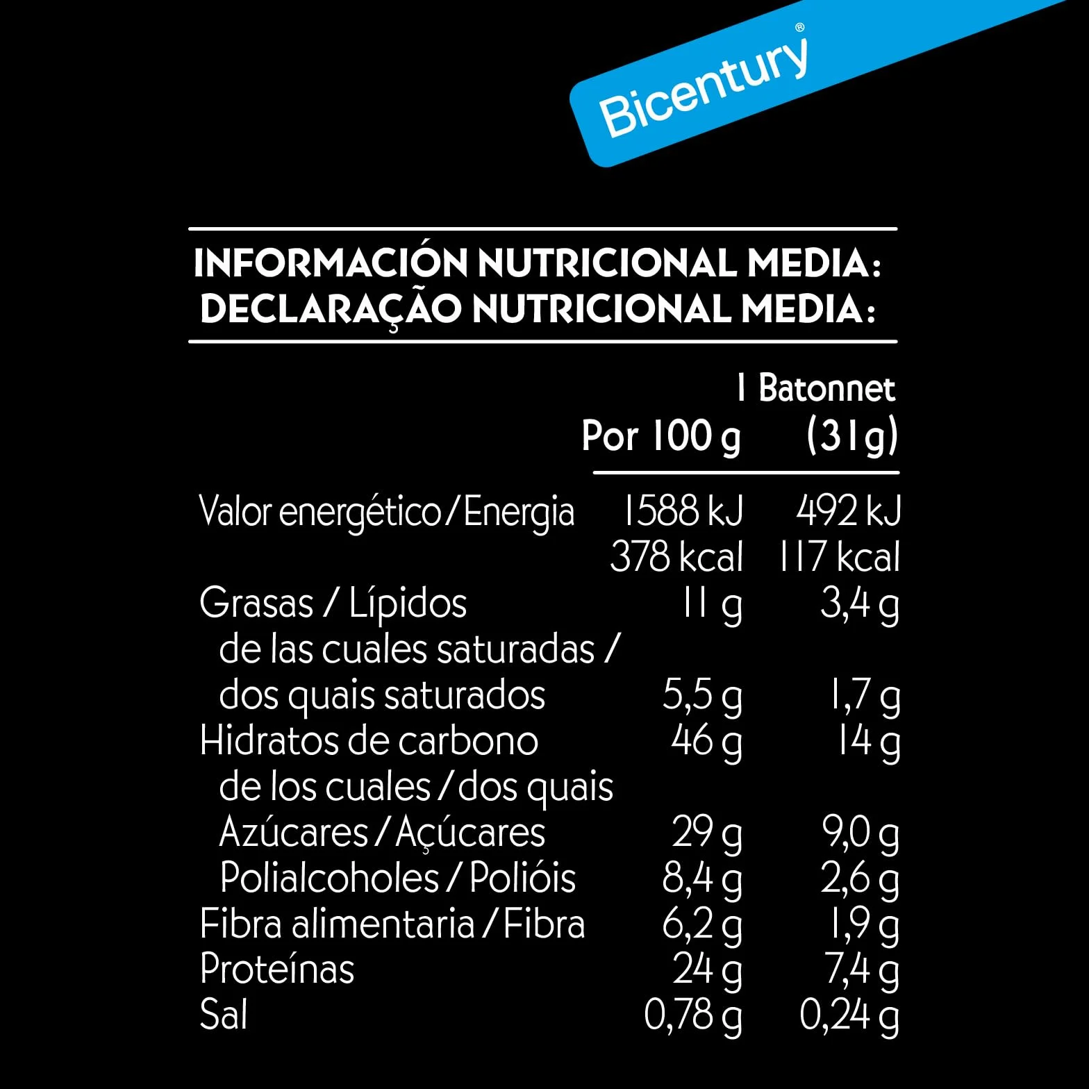 Bicentury Barritas Proteicas Sabor Toffee, 24% Proteína, Alto Contenido en Fibra, 6 Barritas de 31 g, Snack Saludable