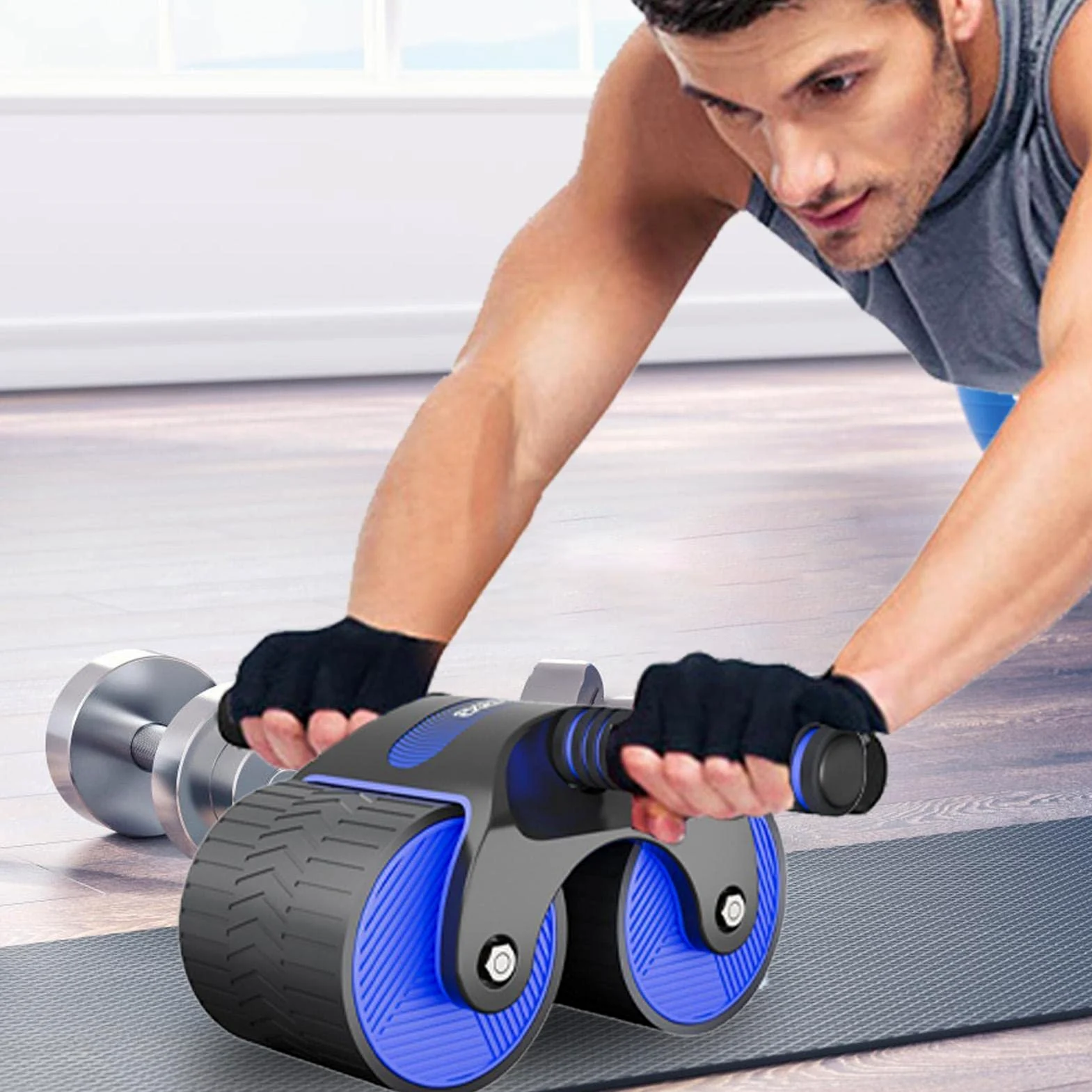 3 Rueda de Abdominales,AB Roller para Entrenamiento de Abdominales con Ruedas Dobles estables y Rebote automático | Rodillo AB de Doble Rueda para Entrenamiento de Abdominales