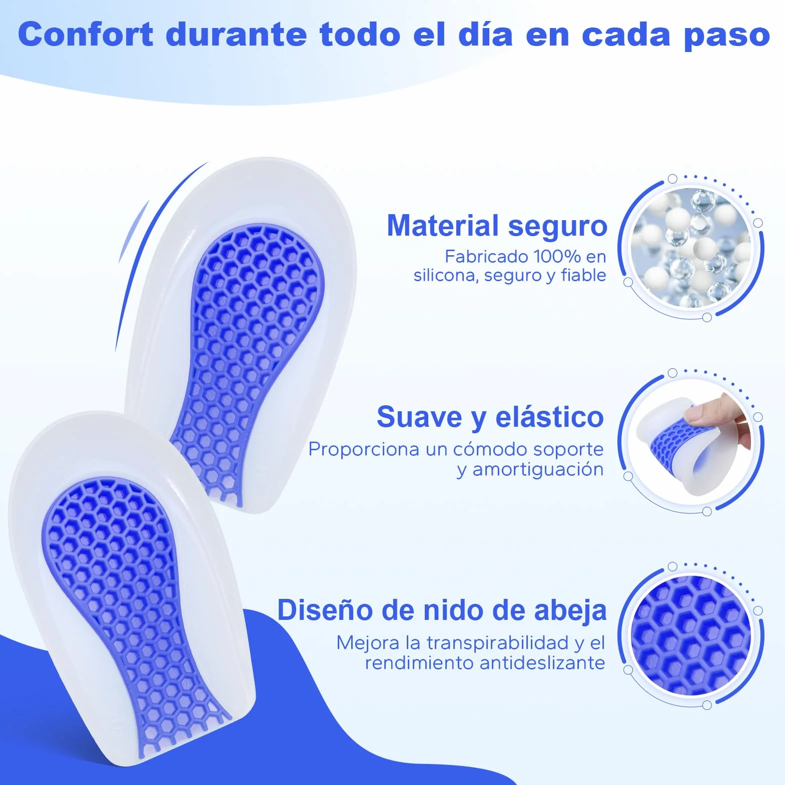 Taloneras de Gel de Silicona, Almohadillas para Talón, Soporte y Amortiguación, Transpirable (1 Par)