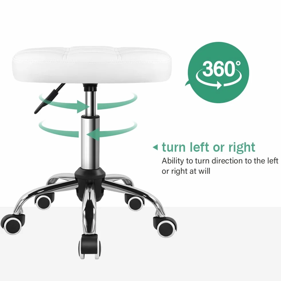 FURWOO Taburete Ovalado Rodante Altura Ajustable Sillón de Masaje con Ruedas Blanco