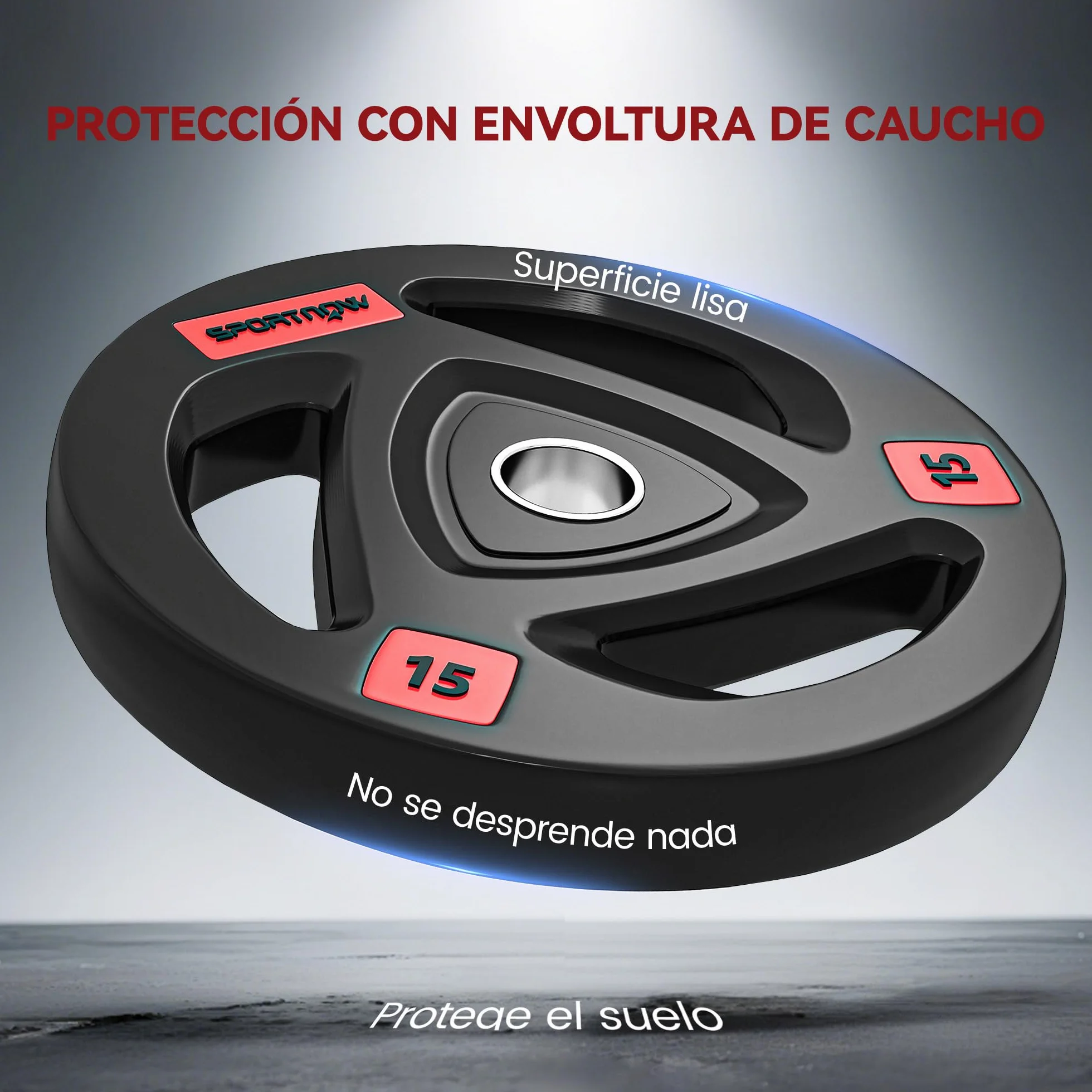 SPORTNOW Discos Pesas Olímpicos 5kg a 15kg, Agujero Ø50 mm, de Hierro Fundido, Recubierta de Goma, 2 Placas de Pesas con Triple Agarre, para Mancuernas y Barras, Entrenamiento en Casa, Gimnasio, Negro