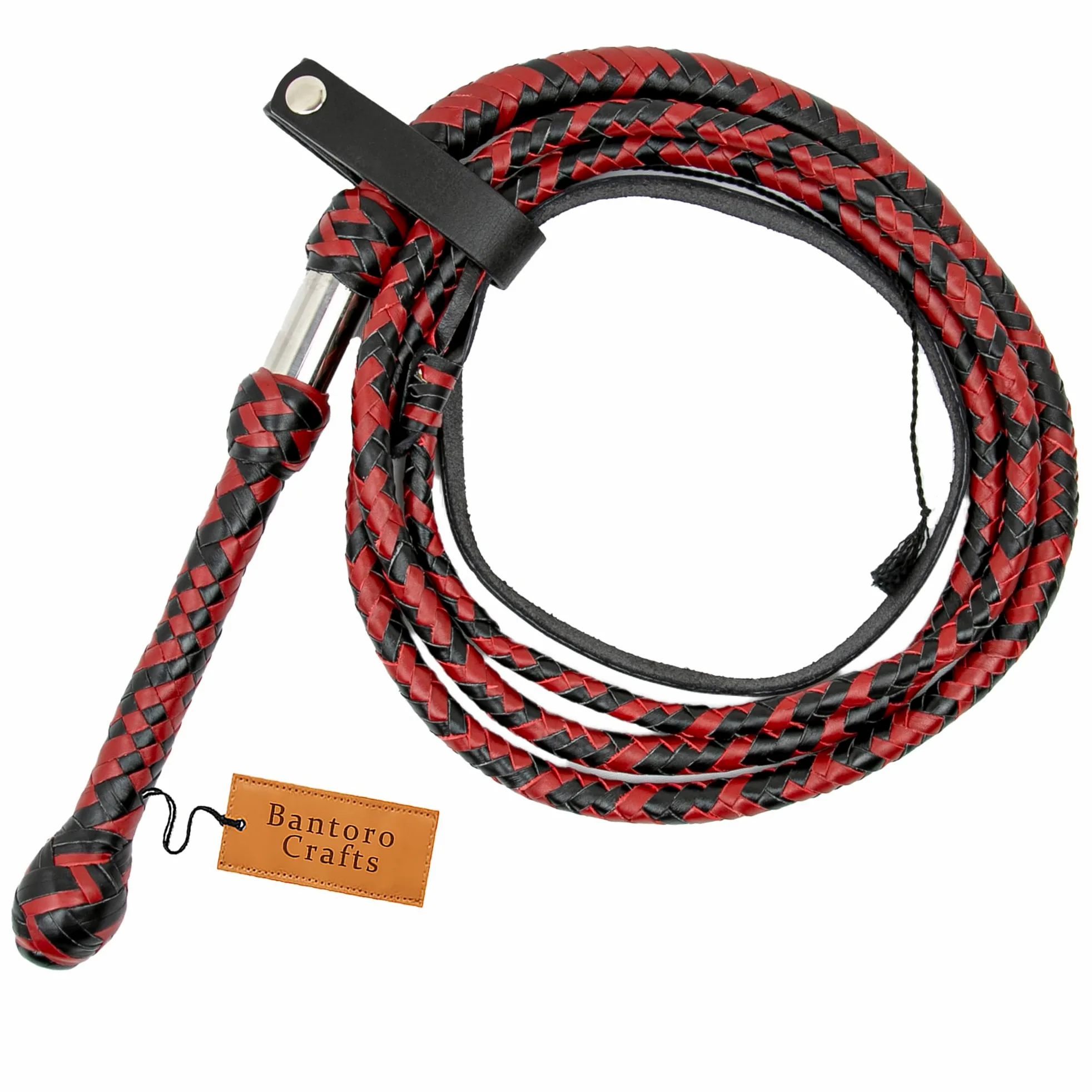 Látigo de cuero de canguro de 2,4 metros de longitud en 16 trenza de toro látigo rojo y negro, para montar a caballo, para ganado