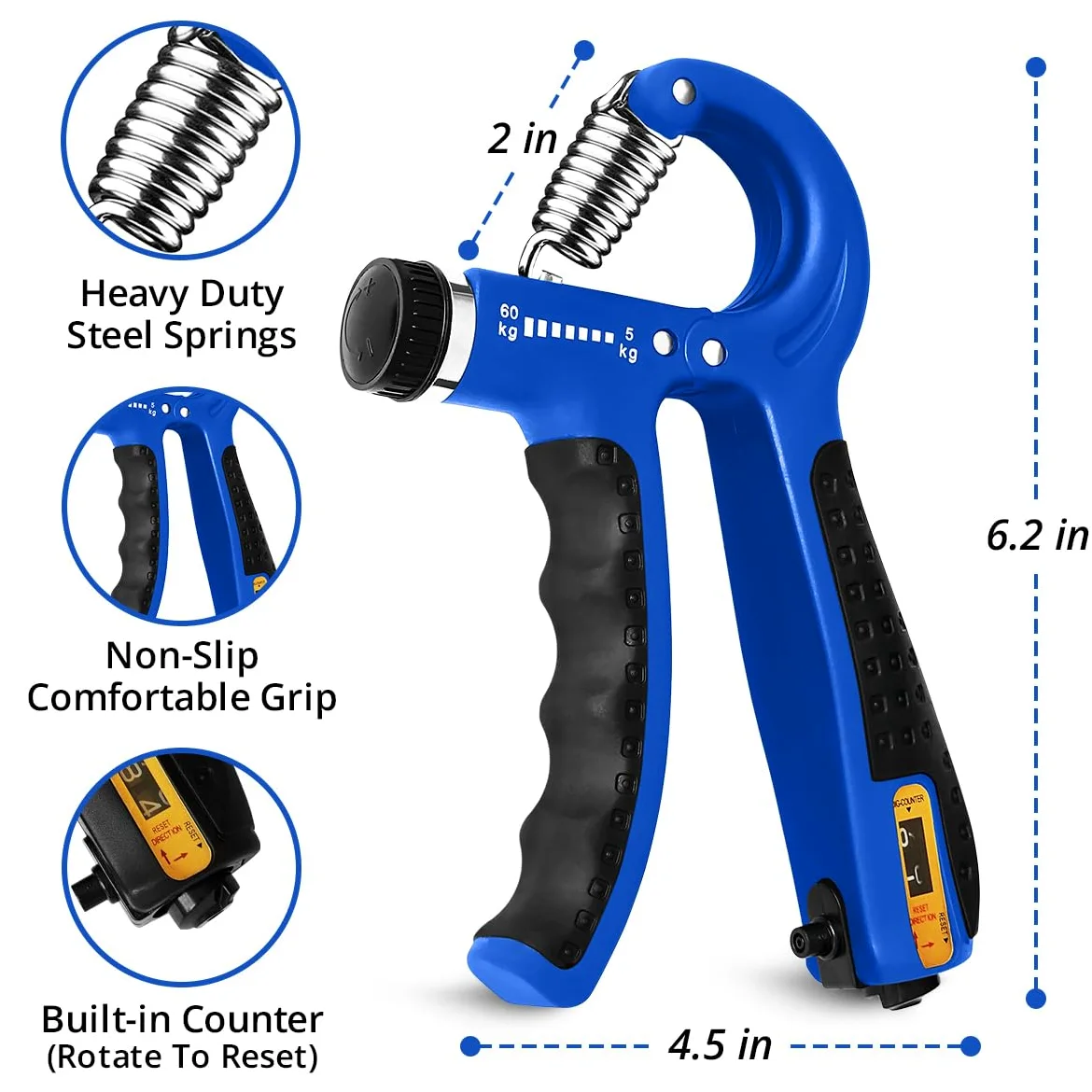 Entrenador fortalecedor de agarre de mano con resistencia ajustable de 4,5 a 59 kg, ejercitador de fuerza de agarre de mano para construcción muscular, recuperación de lesiones y terapia para aliviar
