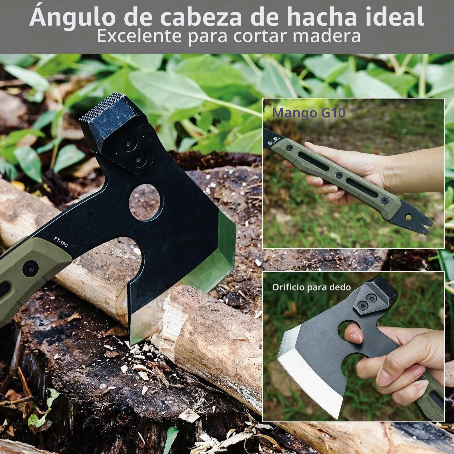 HX OUTDOORS Hacha de Partido Multifuncional, Hacha Táctica de Supervivencia y Campismo de Tanga Completa，Hachas de Mano para Campismo y Bushcraft con Martillo y Sacacorchos (Verde Militar)