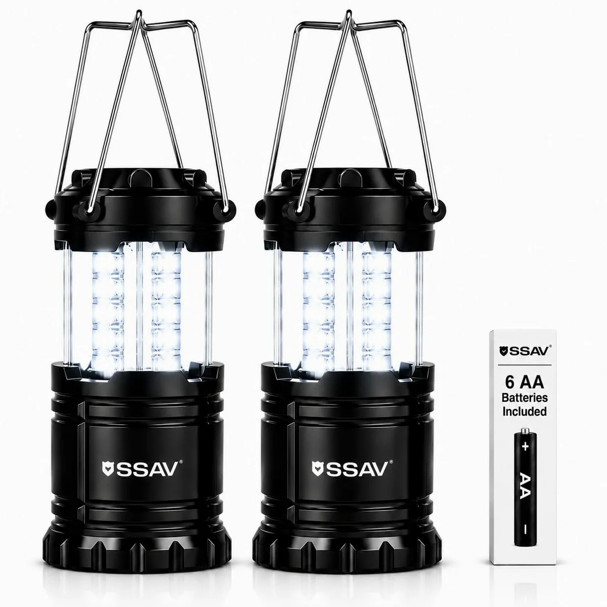 SSAV Paquete de 2 faroles LED de camping, linternas de emergencia para cortes de energía y preparación para huracanes, luces de supervivencia portátiles plegables para camping, tormentas y emergencias