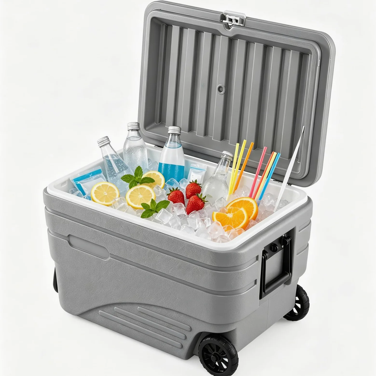 LIFEZEAL Nevera Portátil 80L/98L con Ruedas y Mango Telescópico | Hielera Rígida con Asas Laterales, 48h de Retención de Frío, para Playa Camping Pesca Picnic Barbacoa, Gris