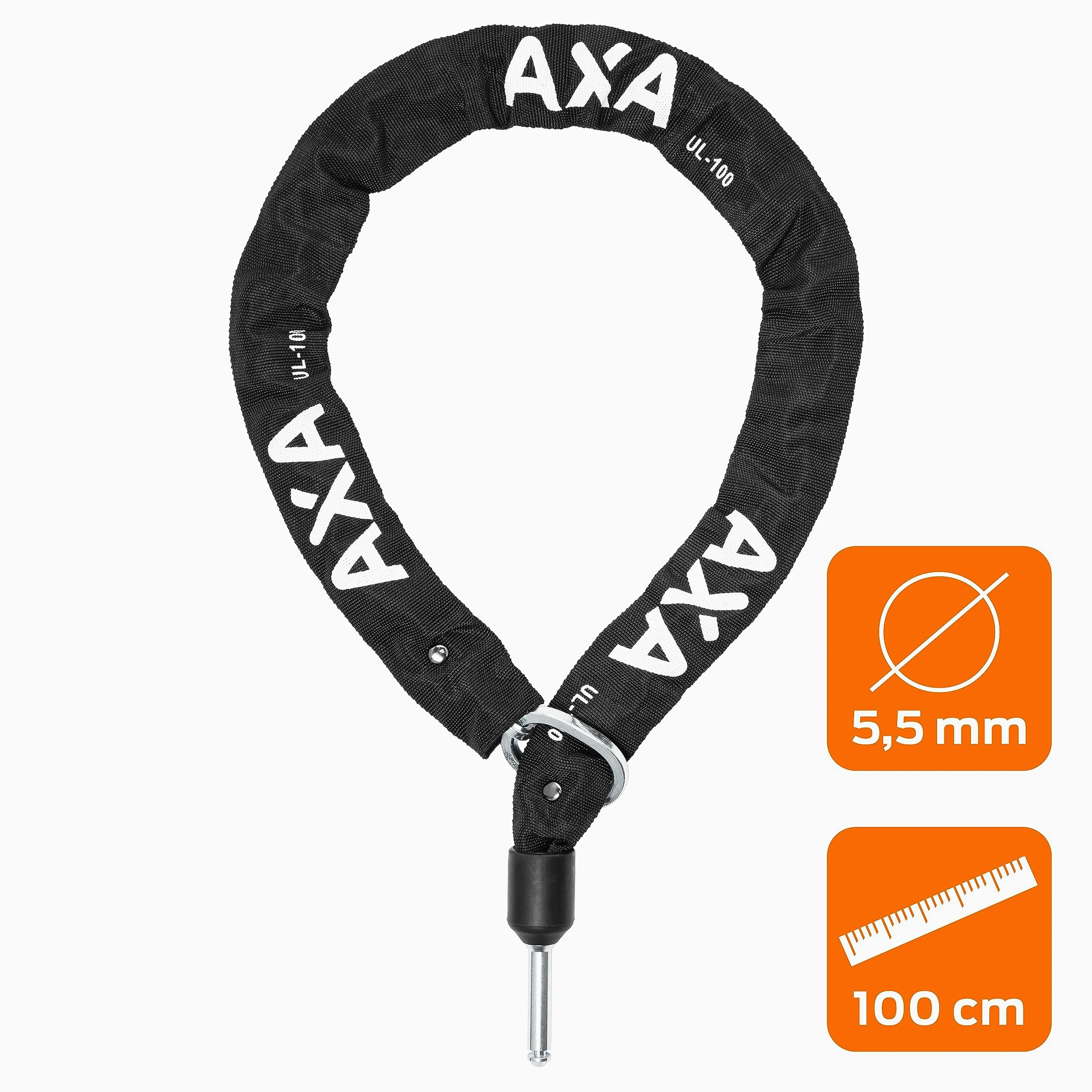 AXA Block XXL - Candado para cuadro + cadena ULC 100 con bolsa - Candado para bicicleta con cadena plug-in - Nivel de seguridad 12 - Longitud 100 cm - Llave no extraíble