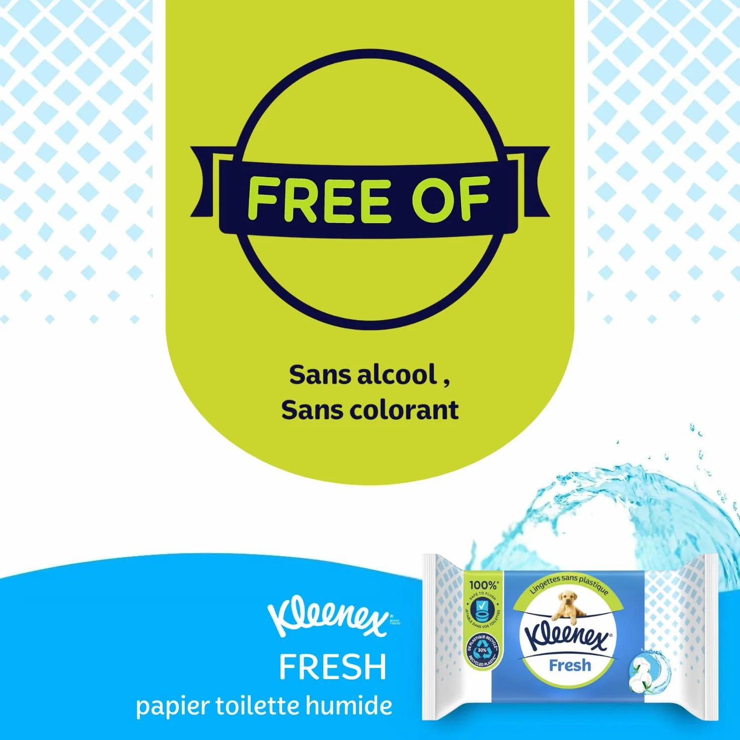 KLEENEX Papel higiénico Fresh Wet 12 paquetes 42 hojas desechable inodoro fibras naturales sin plástico