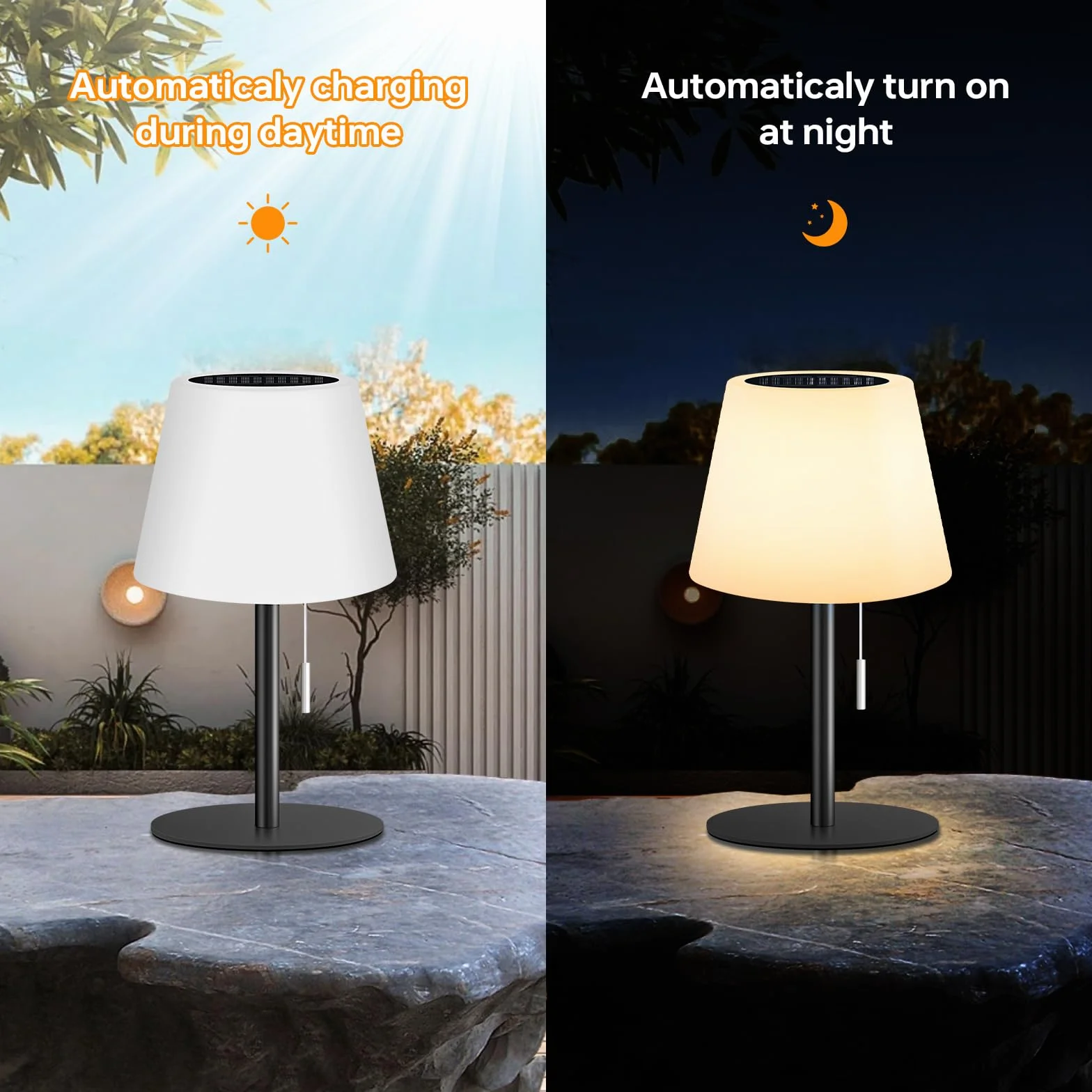 Lámpara de mesa solar LED exterior regulable blanco cálido RGB con sensor de luz para jardín terraza
