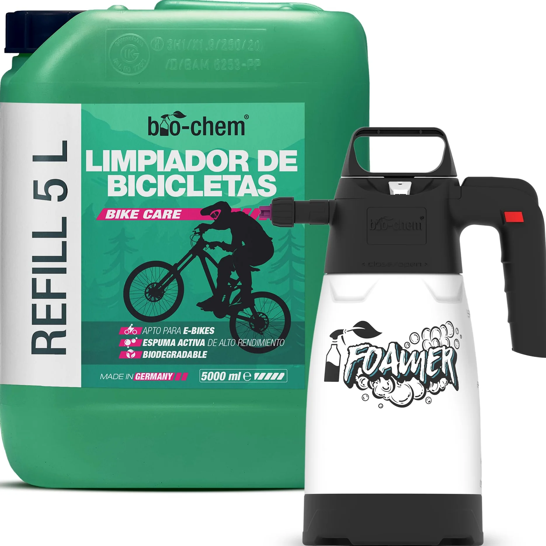 bio-chem Limpiador de cuadros de bicicleta 5L + pulverizador de espuma | Limpiador antioxidante para bicicletas de carretera, de montaña y eléctricas - Limpiador desengrasante