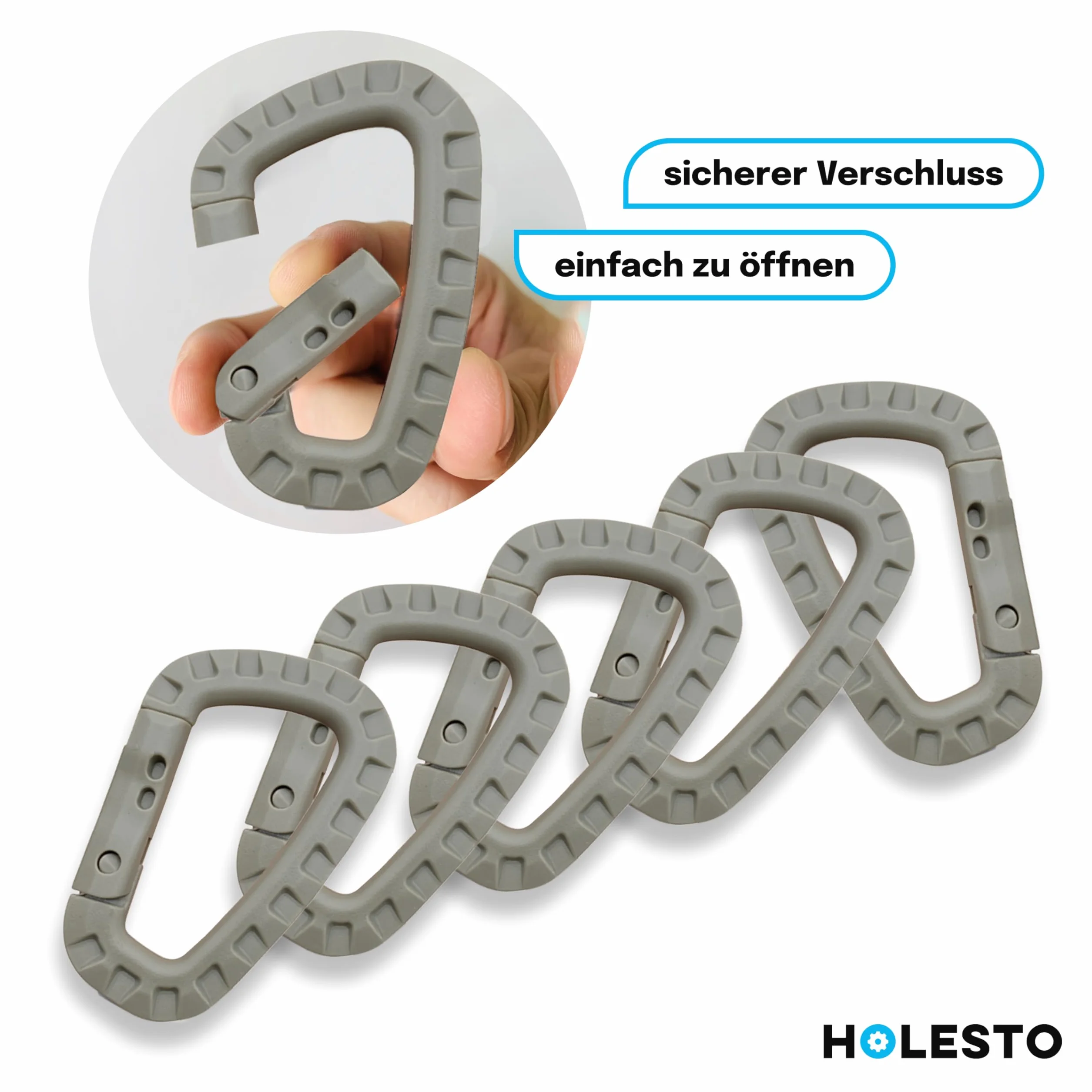 Mosquetones de Plástico – 5 Piezas – Mosquetón Táctico Negro con Cierre de Muelle – Mosquetón Grande en Forma de D Molle para Mochila, Camping y Exterior – Carabiner