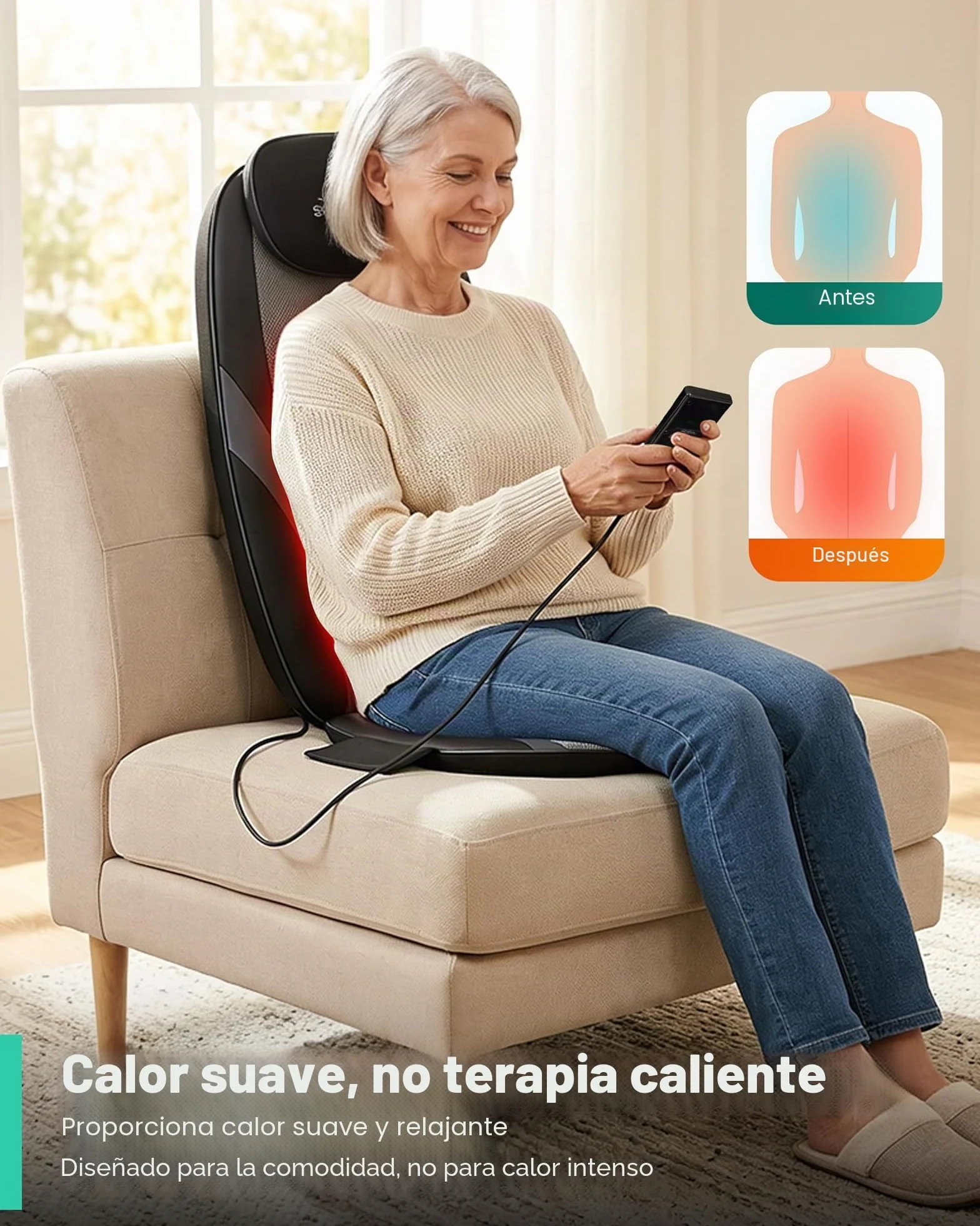 SNAILAX Shiatsu Masajeador de Asiento con Calefacción, Almohadilla de Masaje para Espalda con Calor