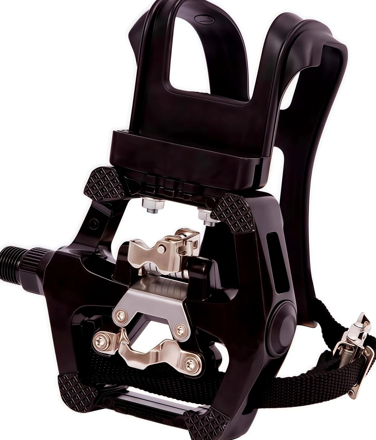 YBEKI Pedales de Gama Profesional para Bicicleta Estática – sin Clips + Calapiés y Correa – Compatibles con Peloton, Schwinn, Sunny y la mayoría de Bicicletas de Interior – Eje de 9/16″