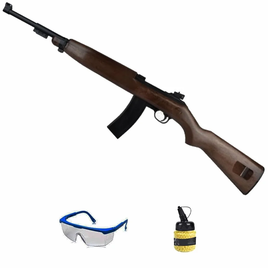 AGM carabina M1 Muelle (6 mm) | Rifle de Airsoft (Bolas de PVC) Calibre 6 mm + biberón 1000 Bolas 0,12g + Gafas de protección.