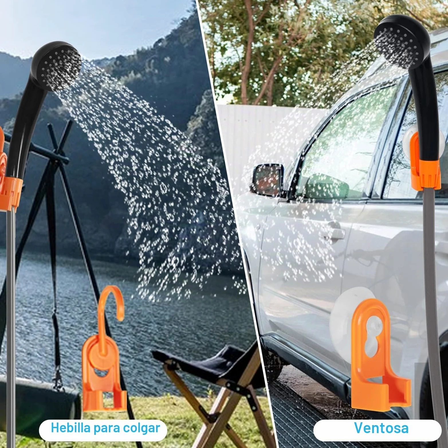 Ducha de camping portátil,luz LED,carga USB,bolsa de transporte portátil,bomba de ducha eléctrica,Con cabeza de ducha y aspersor,adecuada para senderismo/camping,playa,mascotas,al aire libre