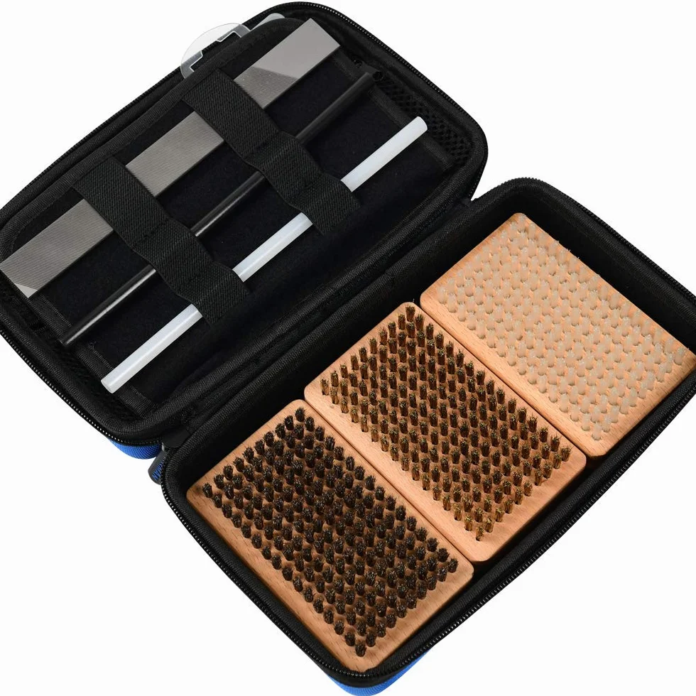 XCMAN Kit cepillo depilación afinación esquí snowboard nailon latón crin caballo raspador cera lima plana PTEX