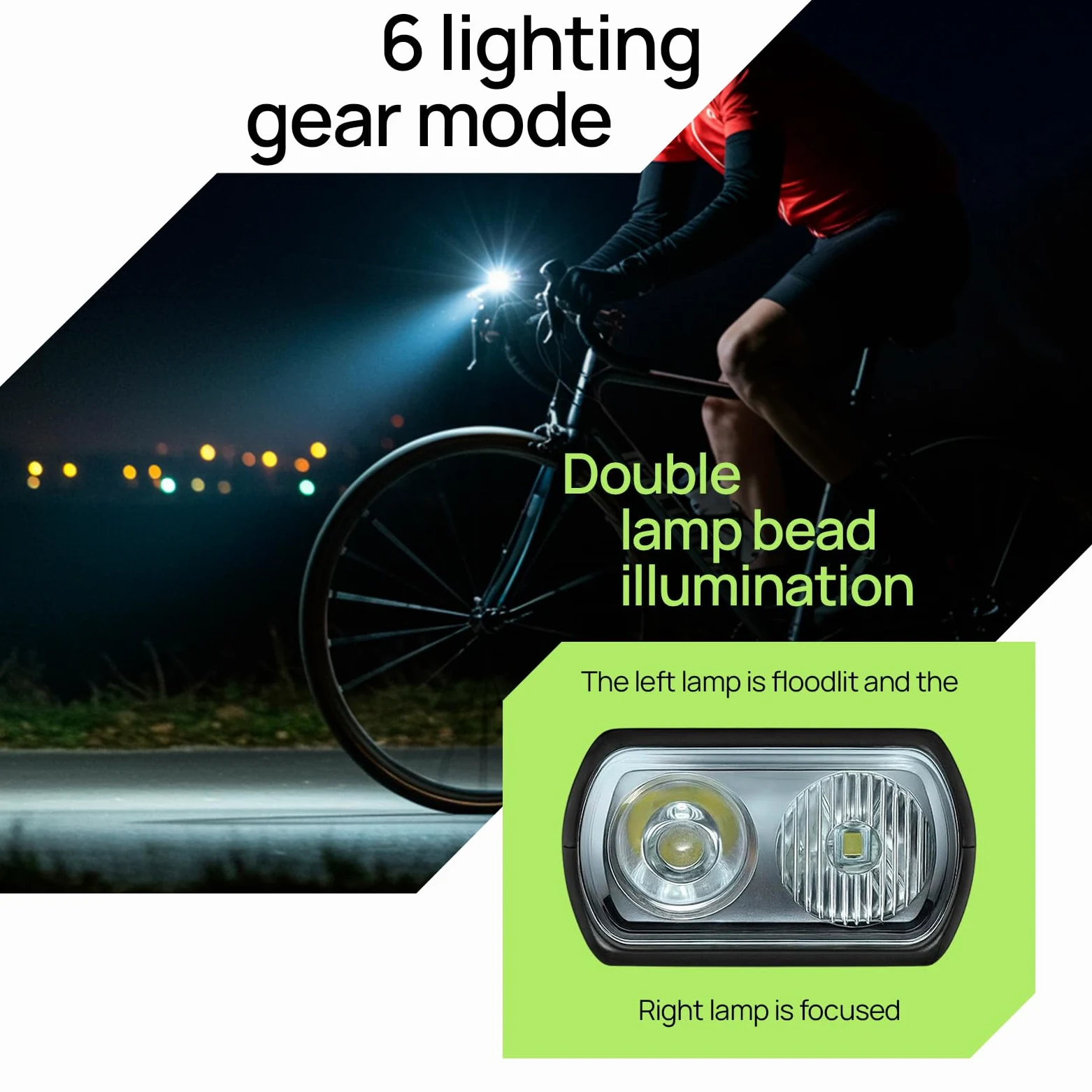 Luces inteligentes para bicicleta delanteras y traseras, kit R15, recargable por USB C con detección de freno automático, juego de faros delanteros y traseros impermeables de 500 lúmenes para