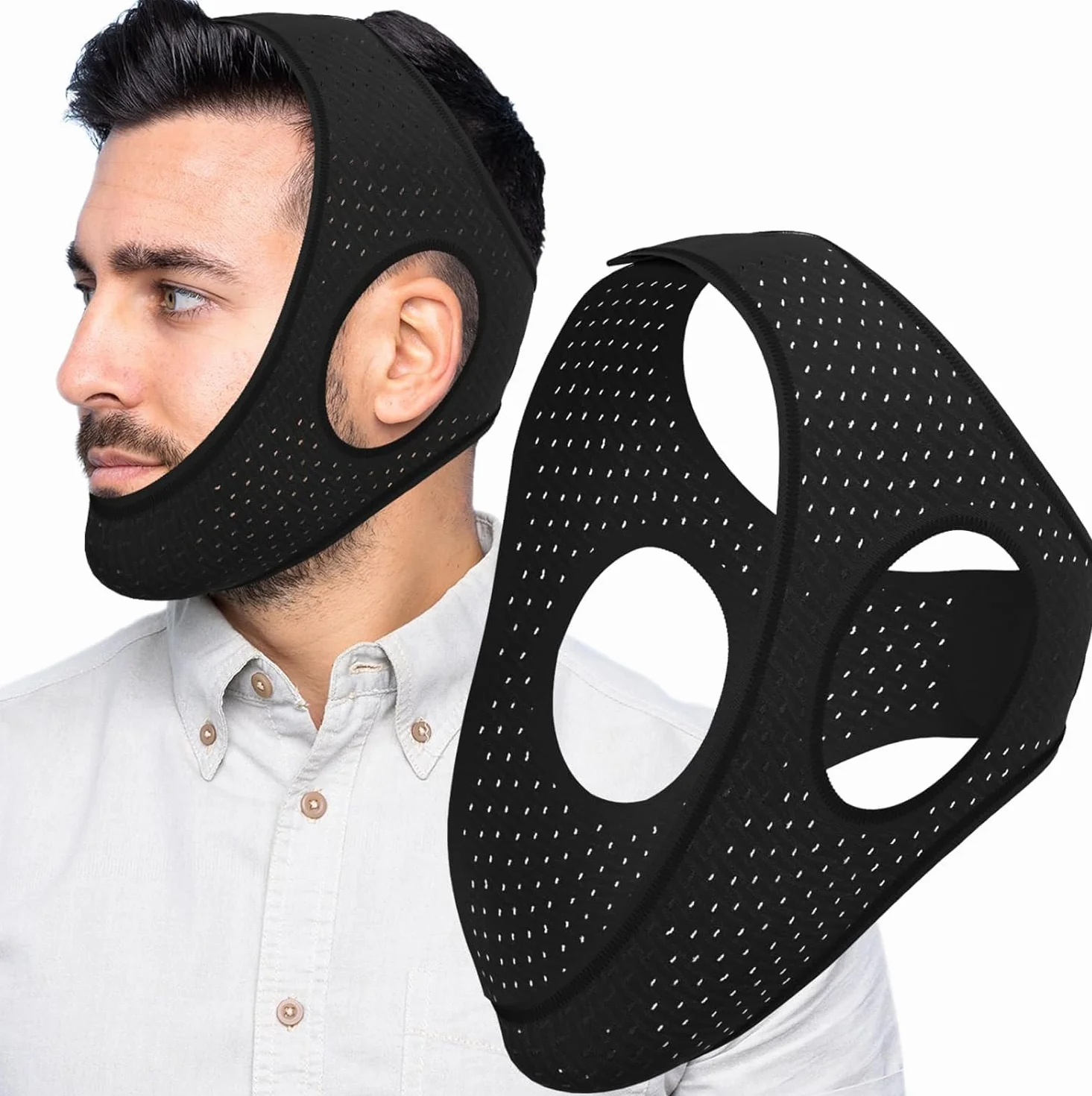 Dispositivo Antironquidos Ajustable Transpirable Suave para Dormir Mejor - Negro