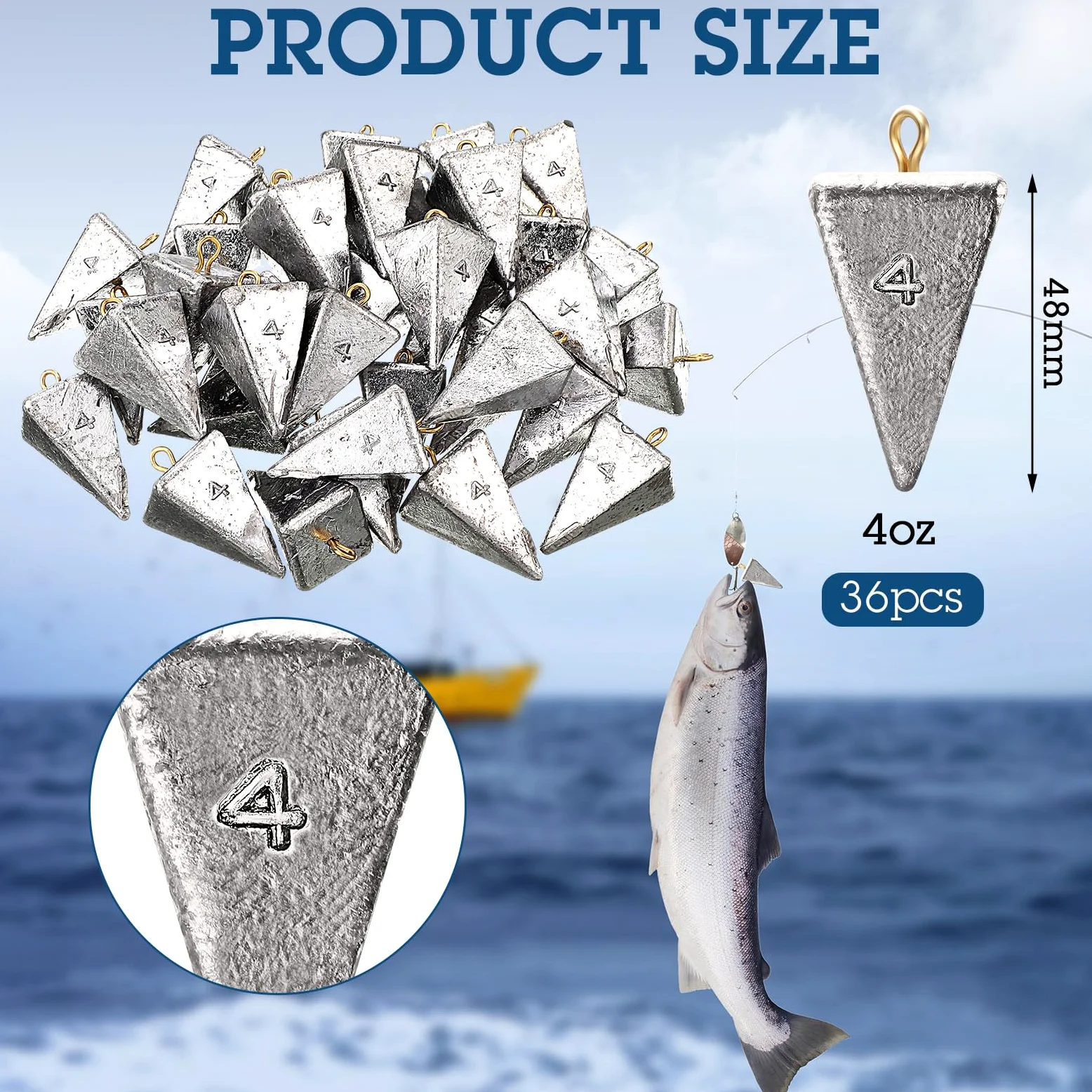 36 piezas de pesas de pesca piramidales de 113.4 g, plomos de pesca de agua salada, plomos piramidales, aparejos de pesca, aparejos de pesca de surf, fundición de pesca