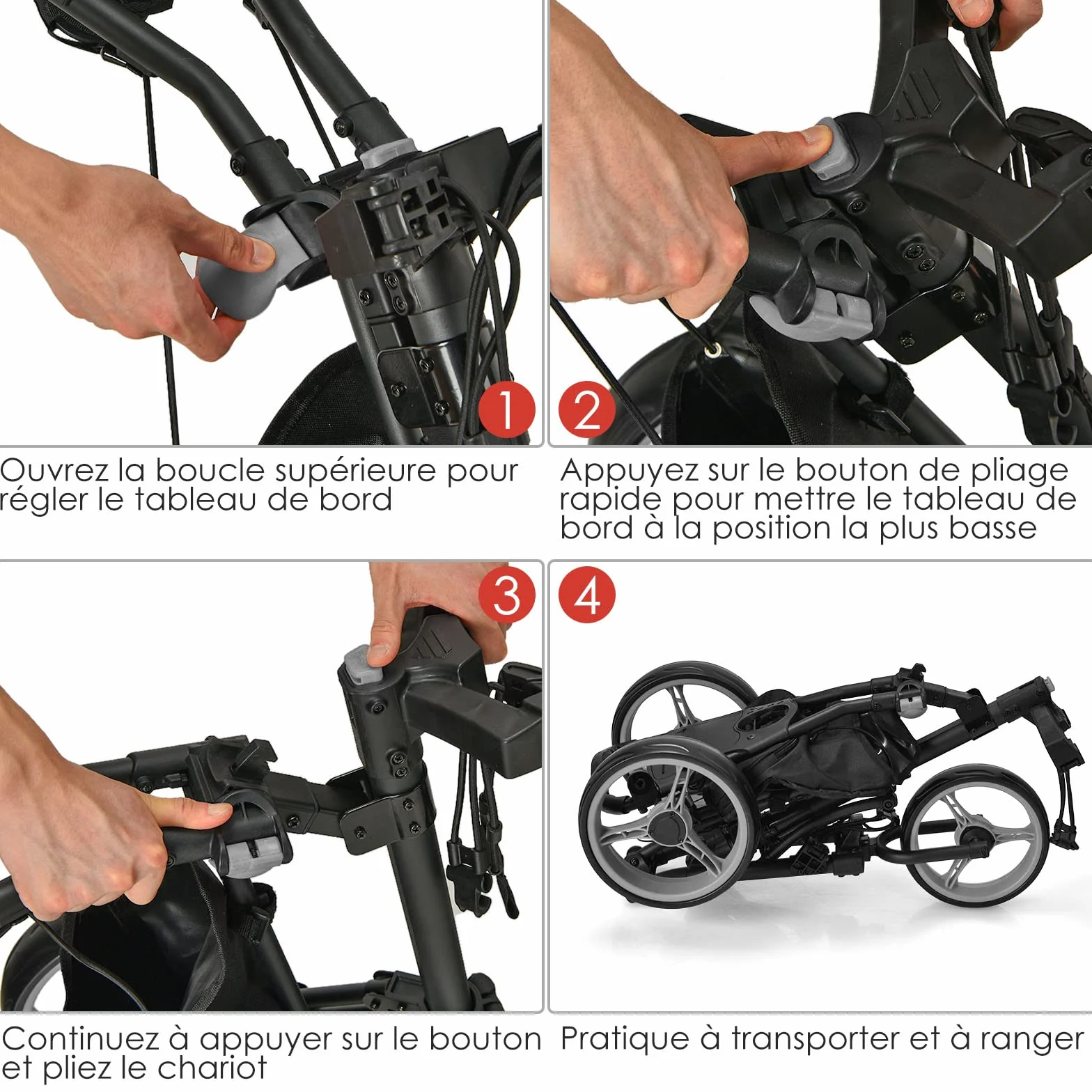 GOPLUS Carrito de Golf Plegable 3 Ruedas, Altura Ajustable, Aluminio, Portaparaguas, Bolsa Impermeable, Freno Pie, 121x70x116 cm