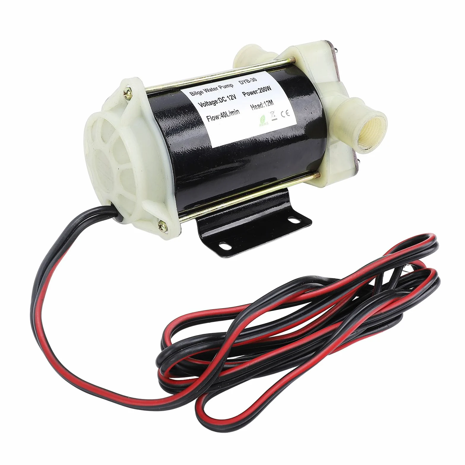 Bomba de achique autocebante de 12 V, 200 W, 40 L/min, con impulsor flexible para transferencia de líquidos en agua dulce y salada, y fluidos contaminados.