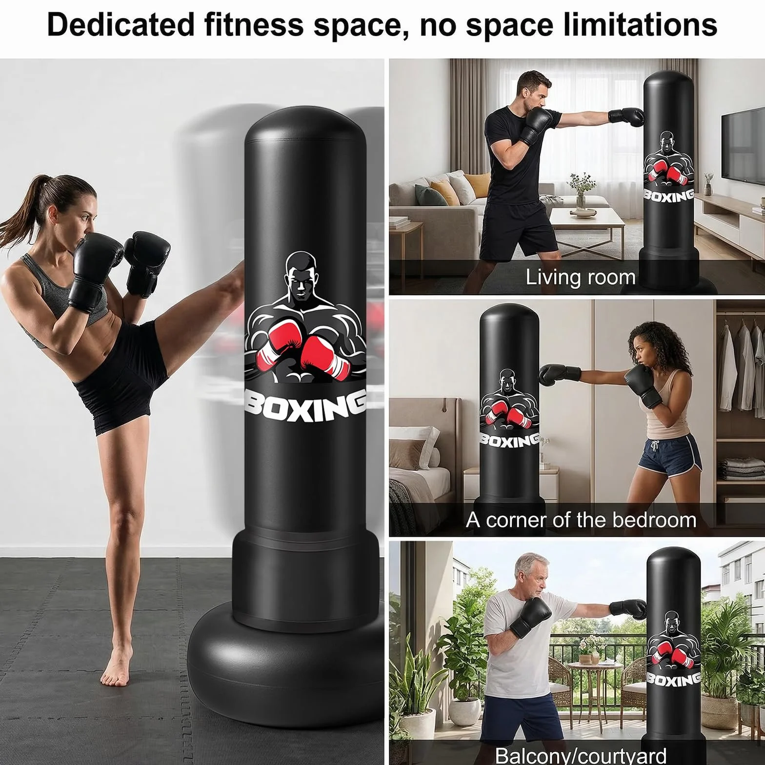 Saco de Boxeo Adulto 180cm Inflable de Pie con Guantes y Bomba Punching Bag de PVC Reforzado para Karate Kickboxing Taekwondo Saco Boxeo Pie para Entrenamiento en Casa