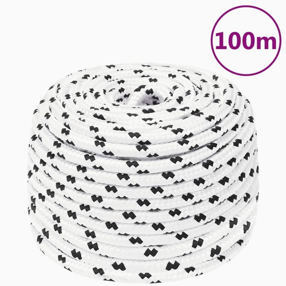 Cuerda para barco trenzada, color blanco, 6 mm x 100 m, poliéster, resistente a los rayos UV, resistente a la abrasión, resistente al agua salada, ideal para barco, camping, jardín, exterior
