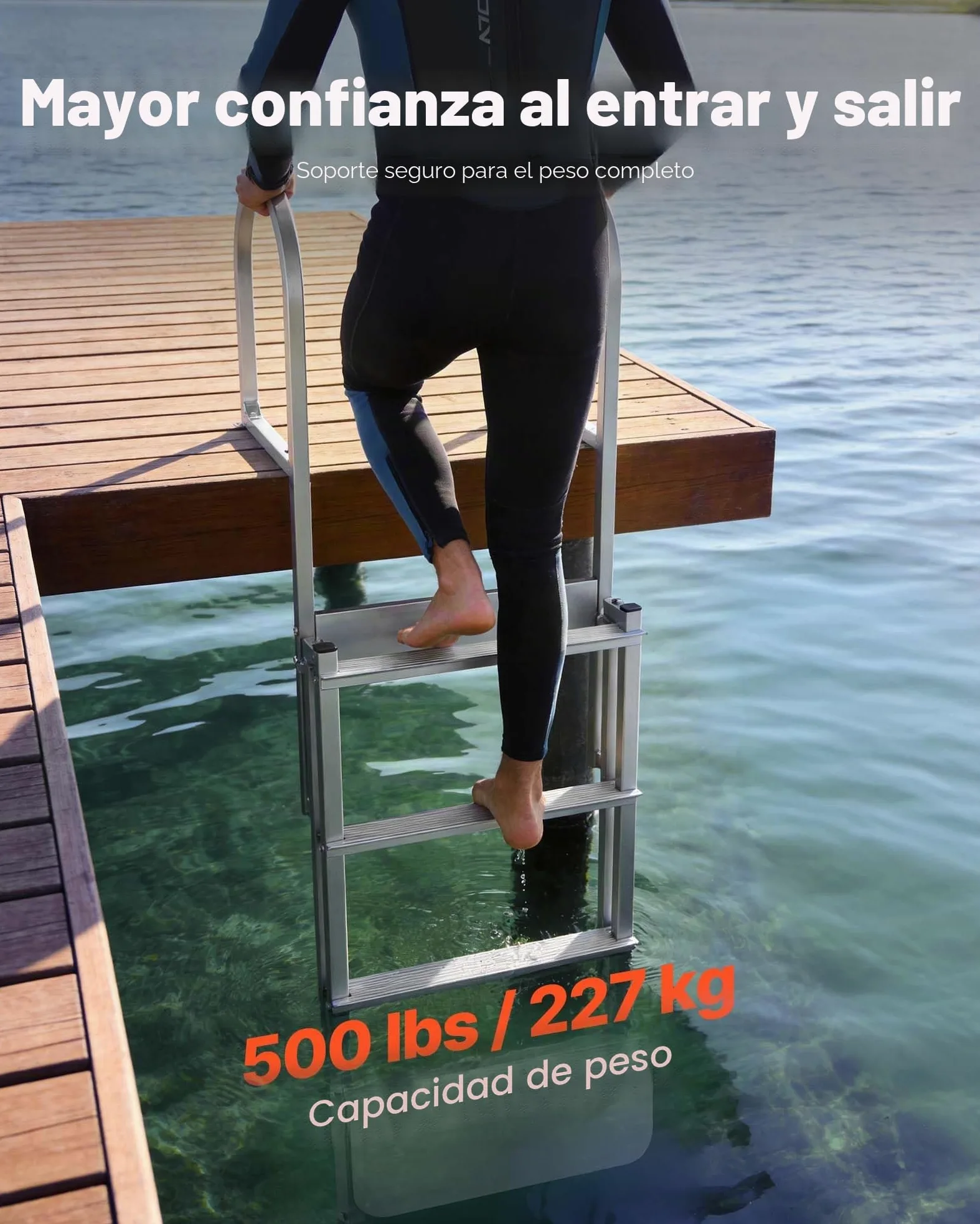 VEVOR Escalera de Muelle Capacidad de 227 kg con 4 Peldaños Antideslizantes, Pasamanos, Escalera Retráctil de Aluminio con Elevación Automática para Pontón Lago Barco Piscina Plataforma de Natación