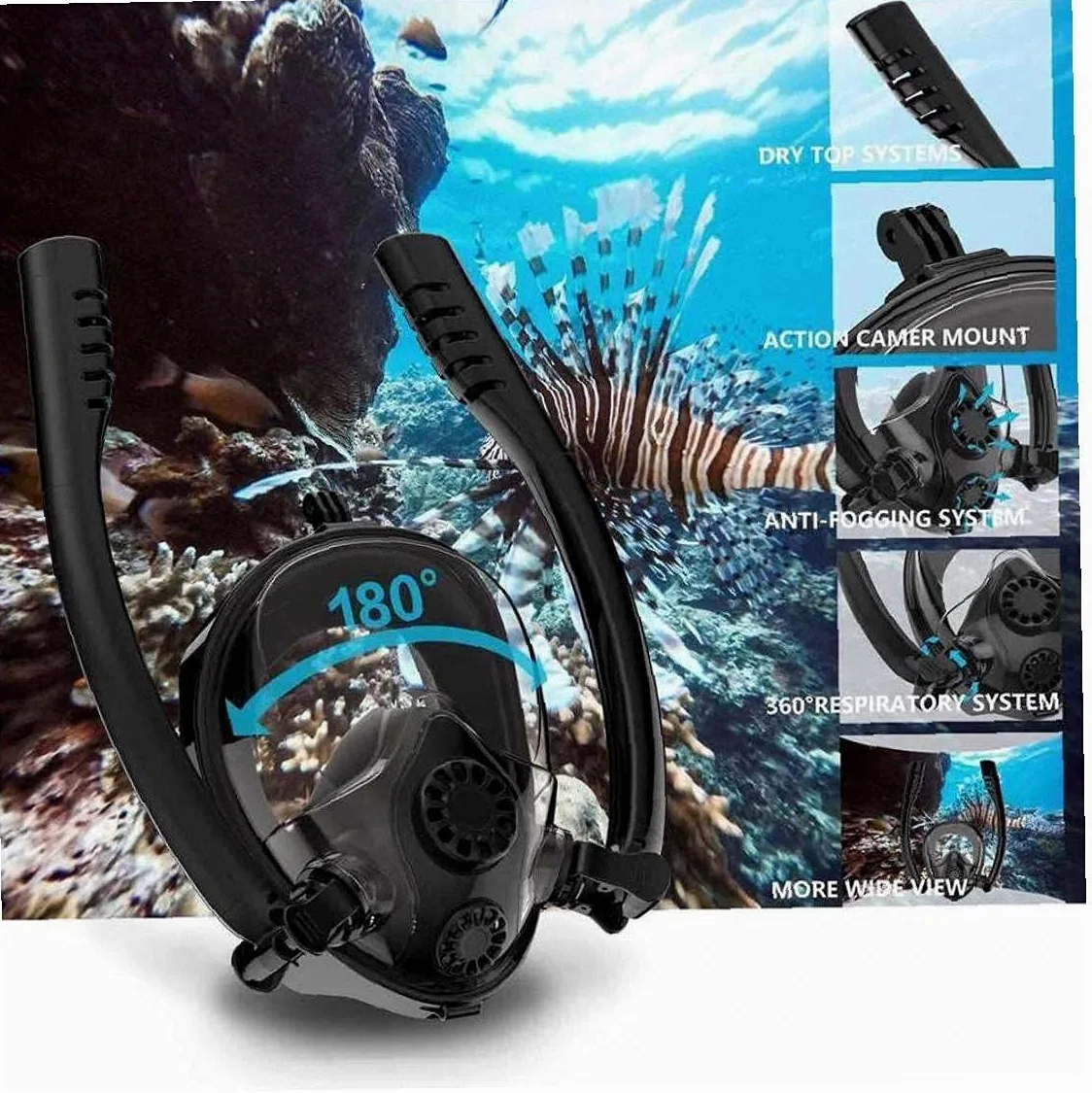 Dual Tubo Snorkel Respiración Snorkel Mascarilla Completa Anti-Fog Anti-Fugas Gafas De Buceo con Montura Doble Flujo De Aire Silicac