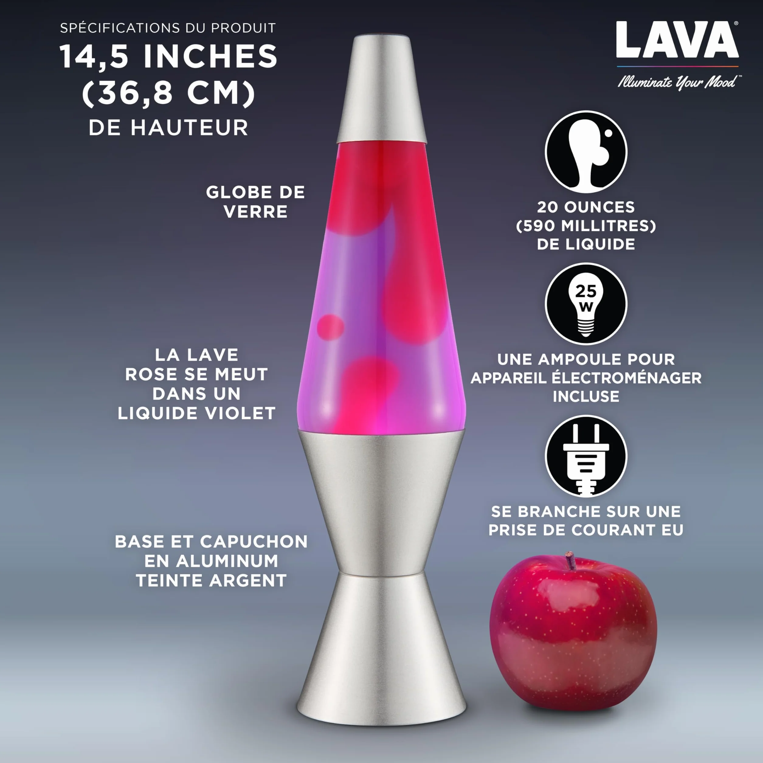 Lámpara Lava 2121 Original 14,5 Pulgadas, Cera Rosa, Líquido Morado