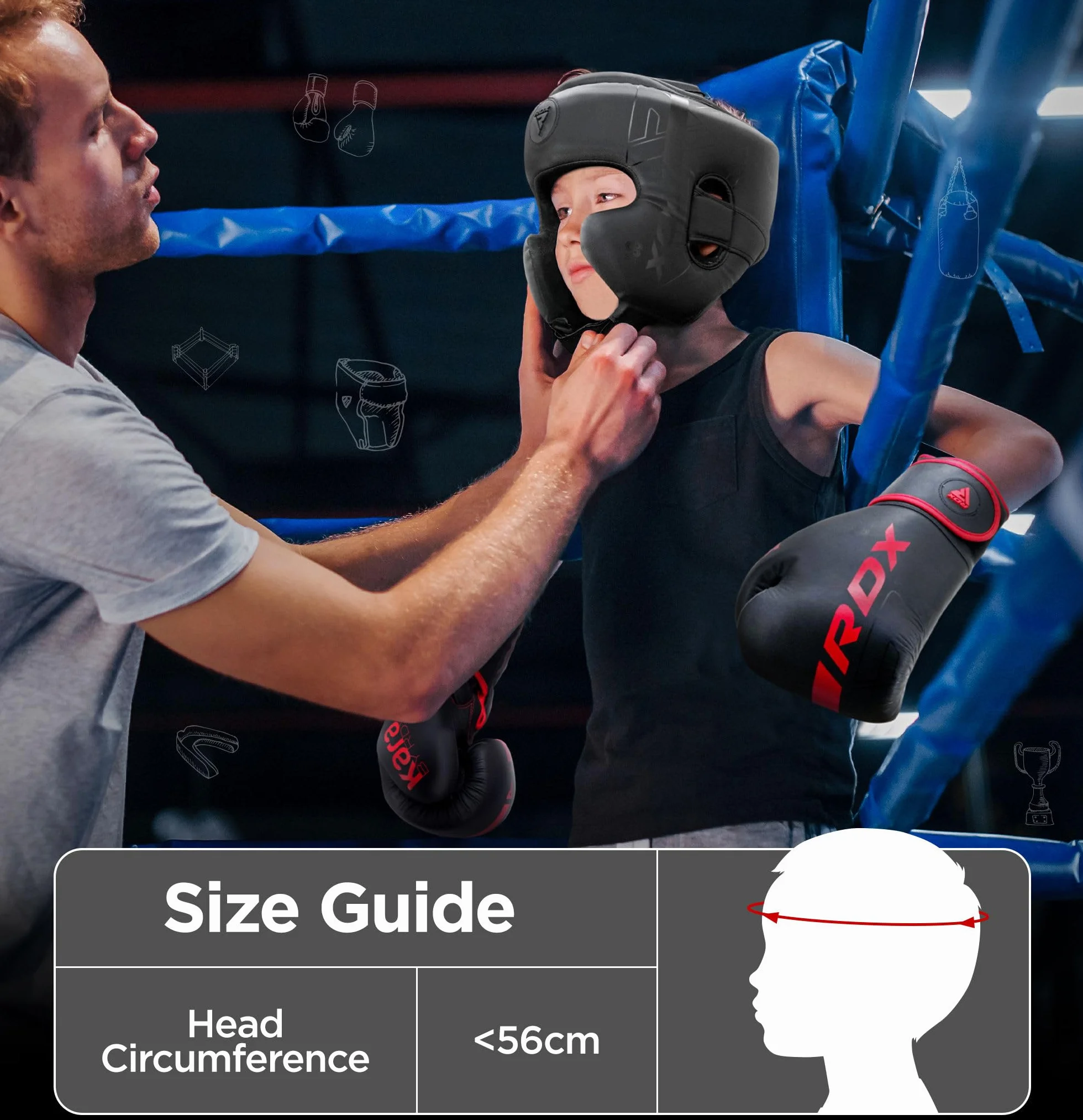 RDX Niños Cascos Boxeo MMA Helmet para Entrenamiento Muay Thai, Maya Hide Cuero Kara Head Gear