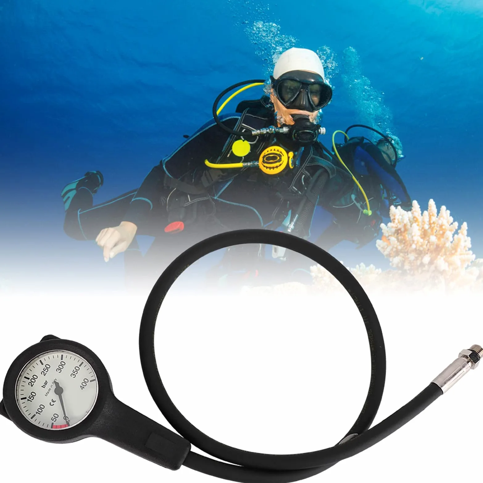 EMUKOEP Manómetro de Buceo Resistente Al Agua y Duradero con Esfera Luminosa de 400 Bares para Exploración de Aguas Profundas