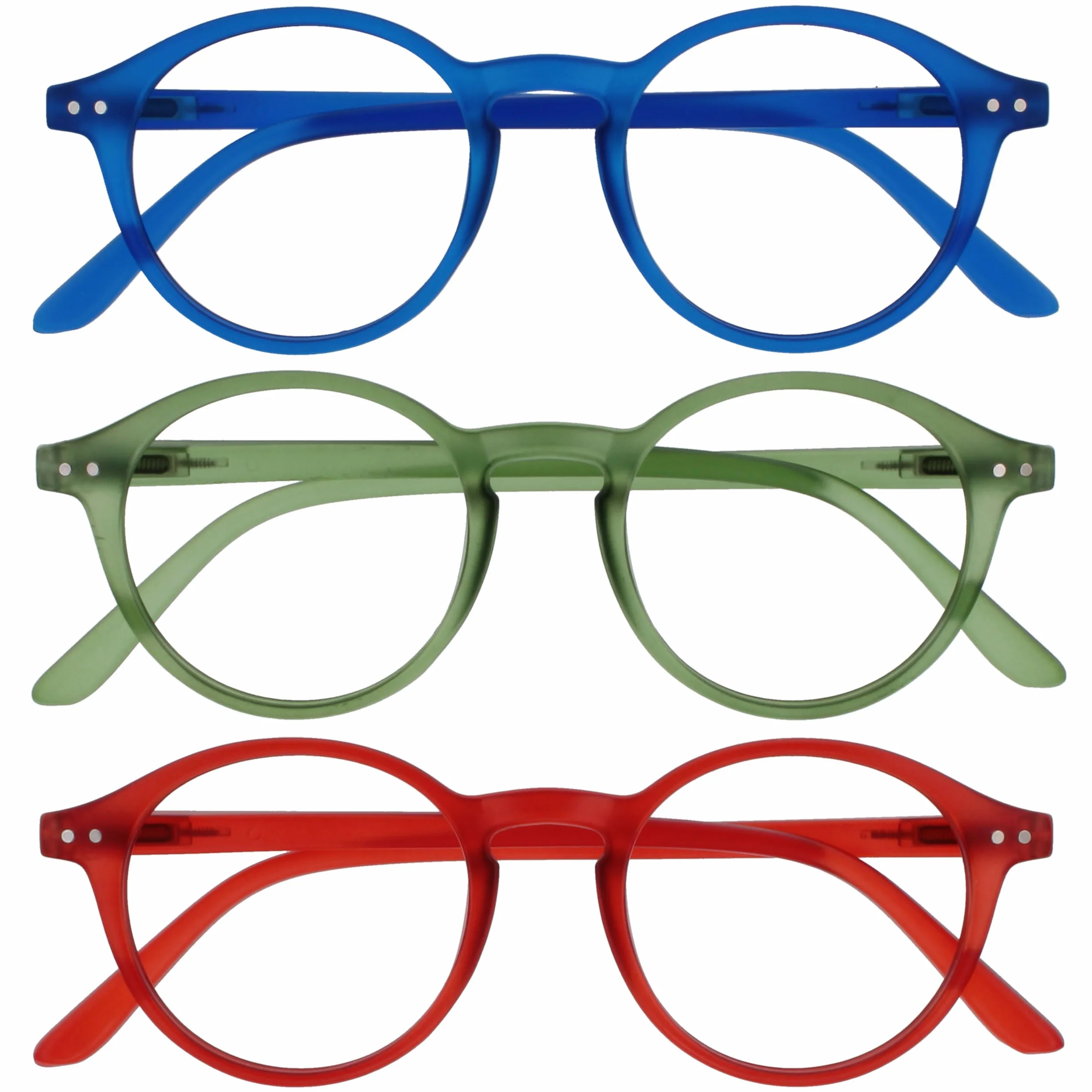 OPULIZE REY Gafas de Lectura Pack 3 Montura Redonda Retro Azul Mate Verde Rojo +1.50